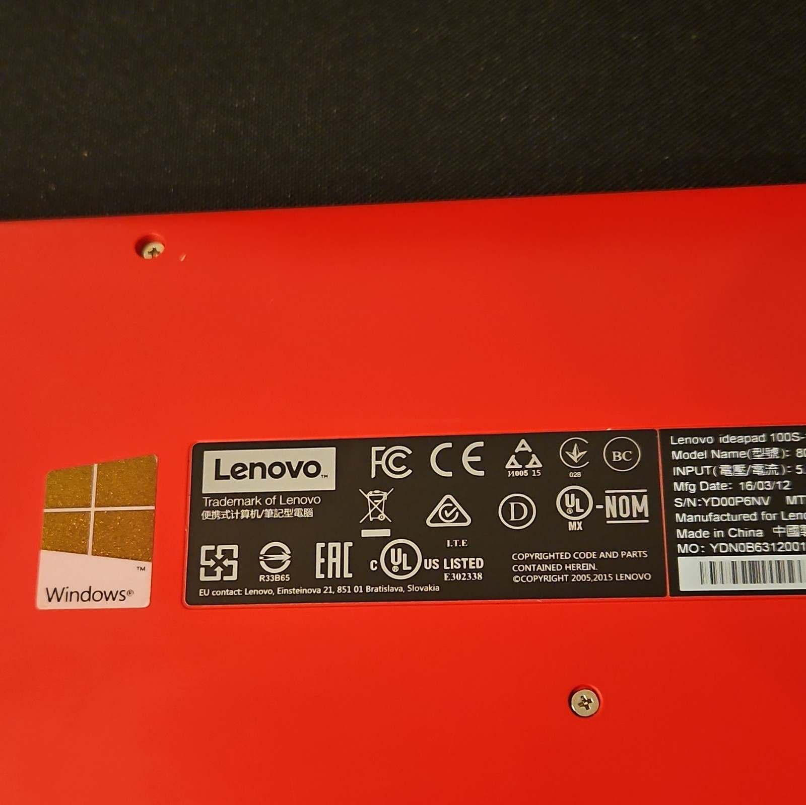 Lenovo IdeaPad 100S-11IBY 11in Intel 1.44GHz 2GB 32GB eMMC Windows Red