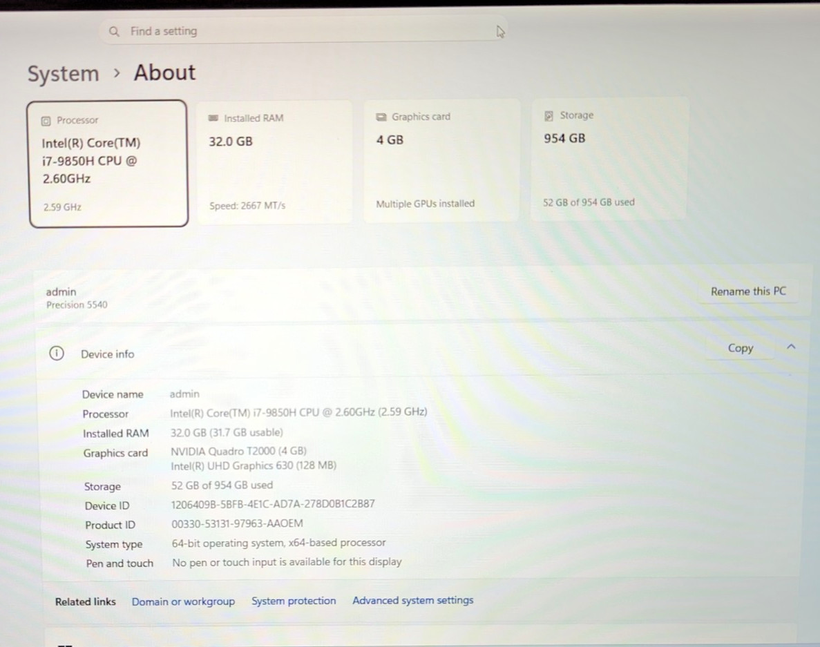 Dell Precision 5540 15.6″ | i7-9850H | 32GB | 1TB | NVIDIA T2000 | w/CHARGER!
