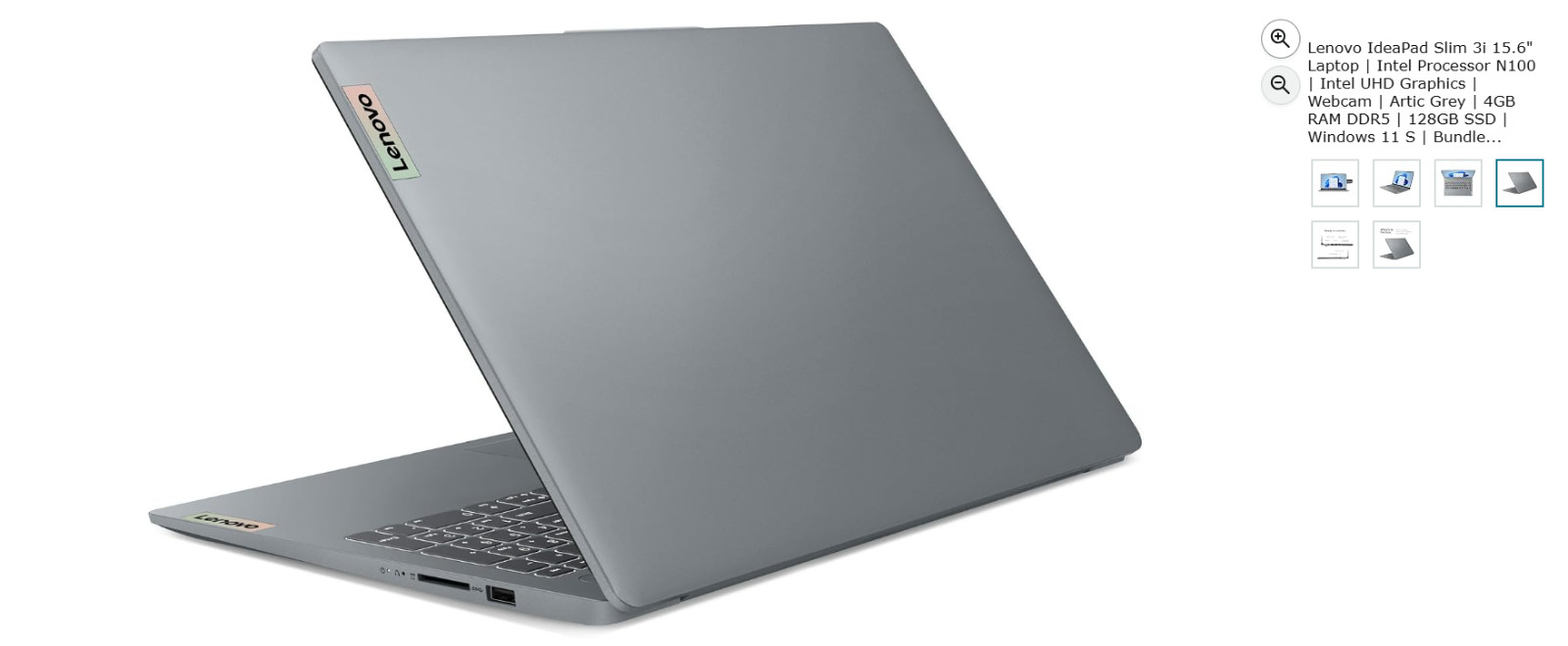 Lenovo IdeaPad Slim 3i 15.6″ Laptop, Intel Processor N100, 4GB RAM, 128 SSD, Arc