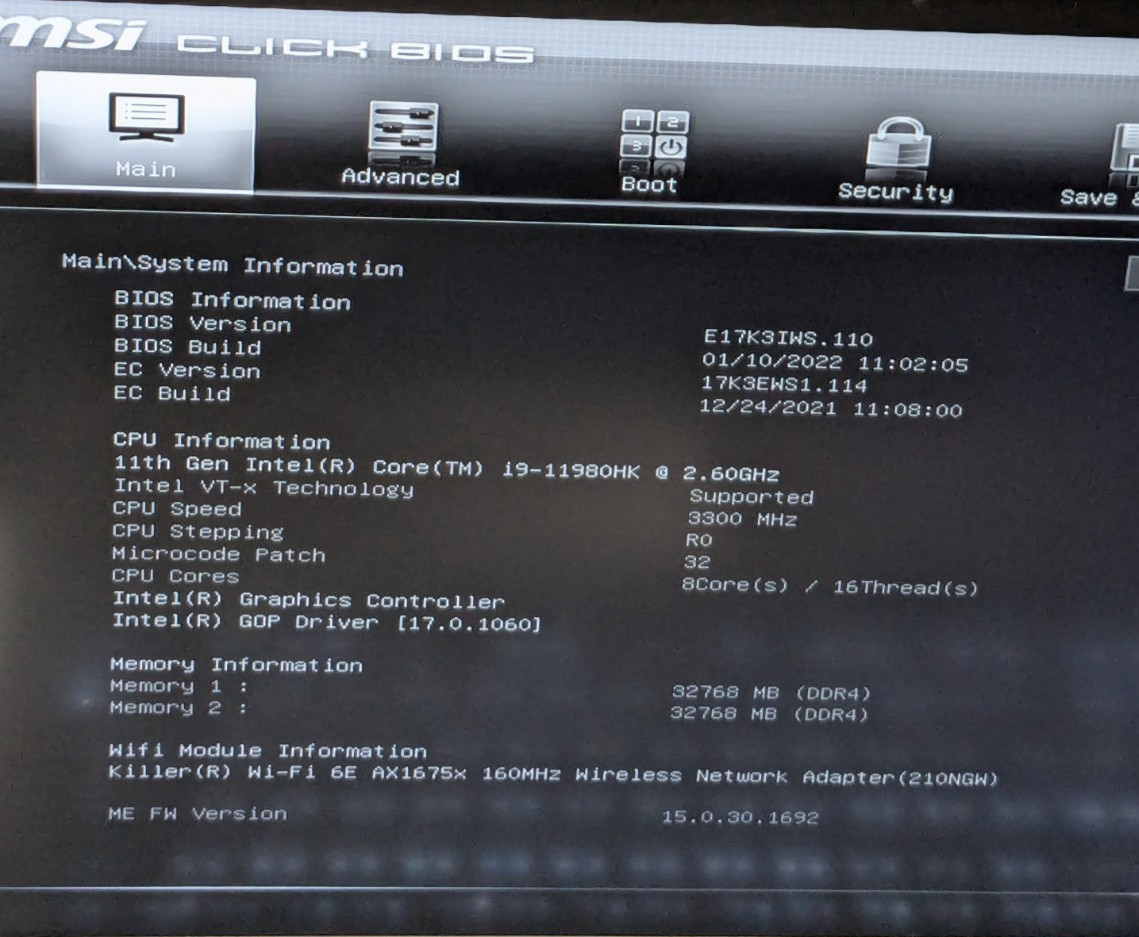 MSI MS-17K3 WE76 11UM 17.3″ Intel i9-11980HK 64GB DDR4 RTX A5000 1TB SSD W11P
