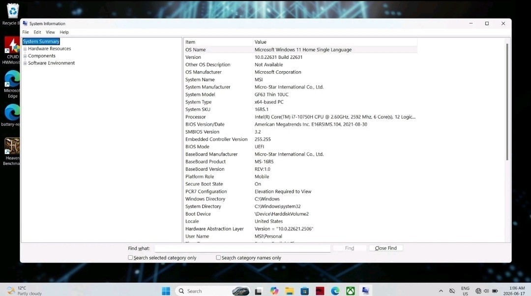 MSI GF63 Thin 10UC Gaming Laptop, Intel i7 RTX 3050 512GB 16GB RAM 144Hz, Win 11