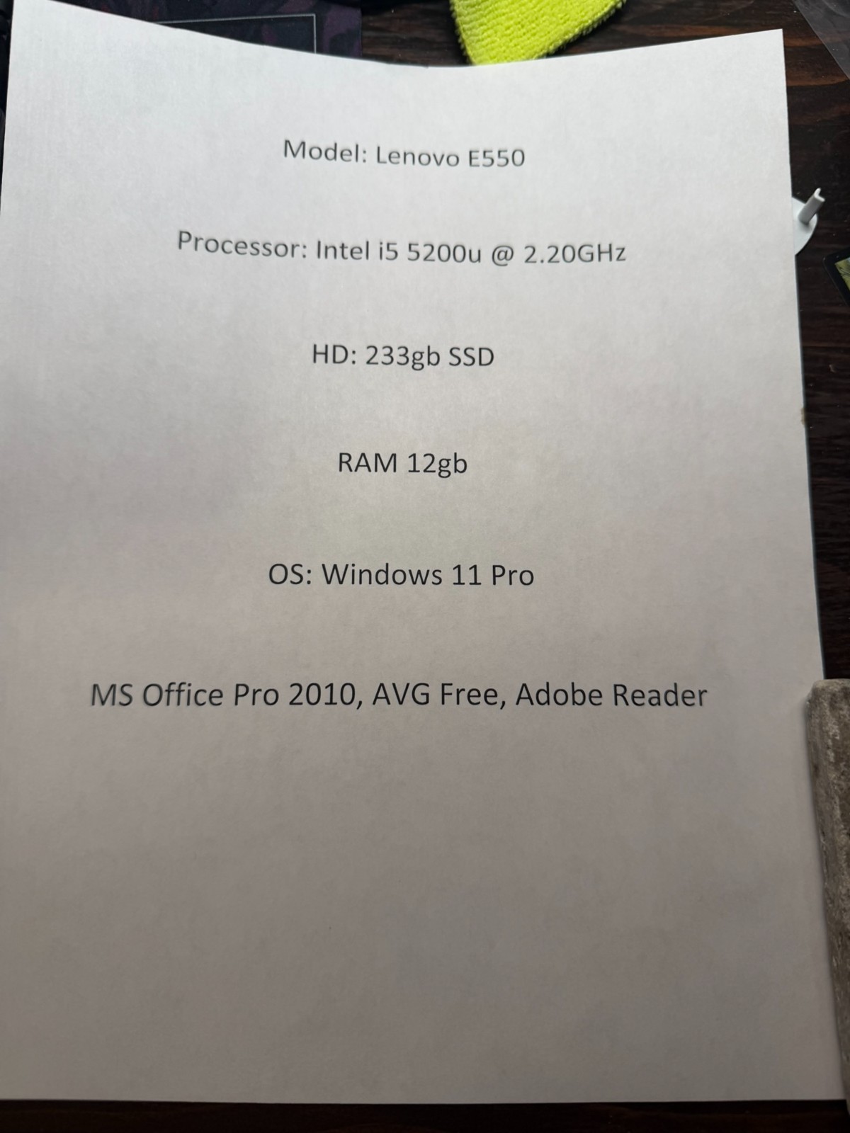 Lenovo ThinkPad E550 (2015) i5-5200U 12GB RAM 233GB SSD Win11Pro Office 2010