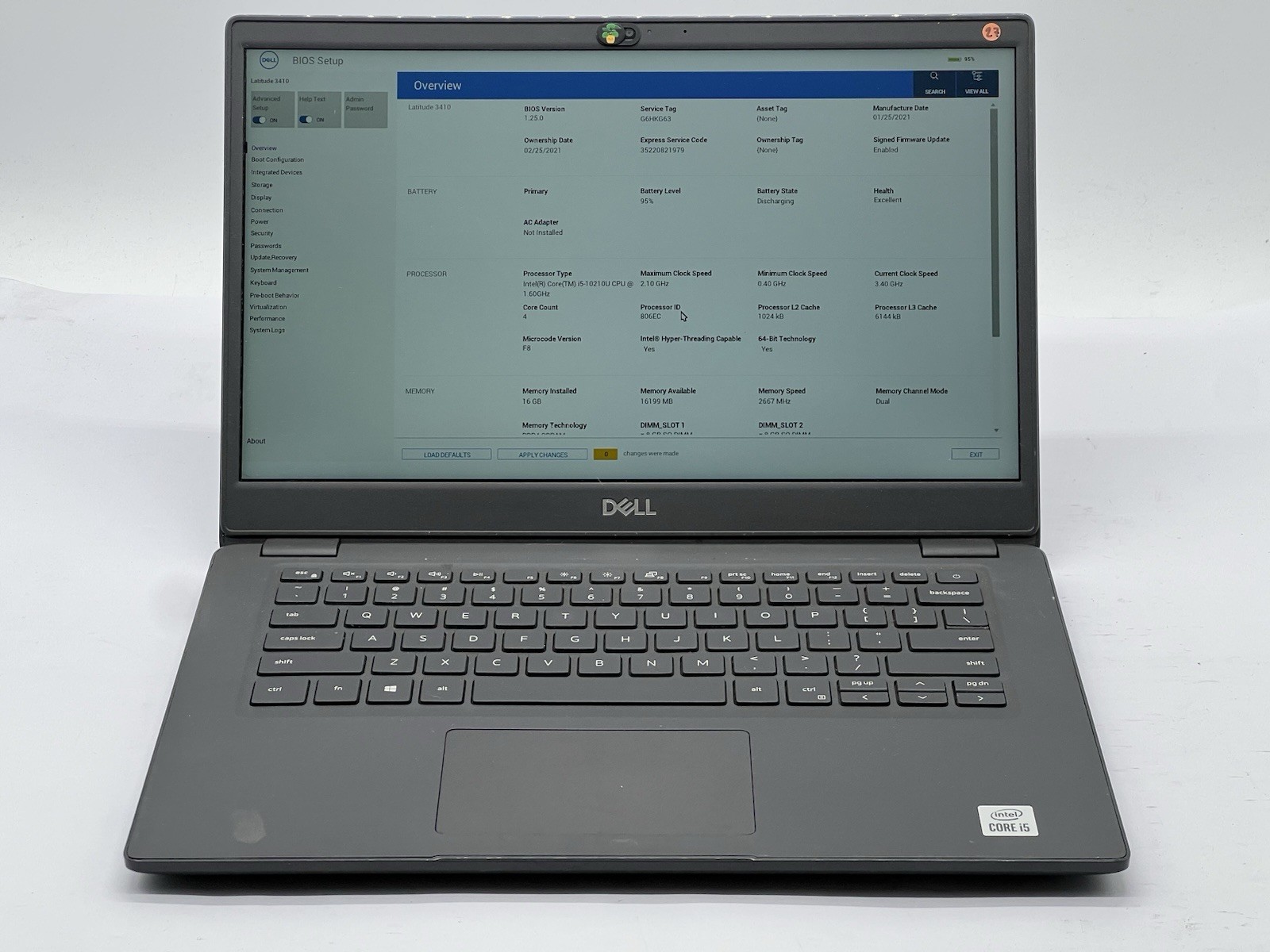 Dell Latitude 3410, i5-10210U CPU, @ 1.60GHz, 16GB RAM, 256GB NVMe-No OS/Charger