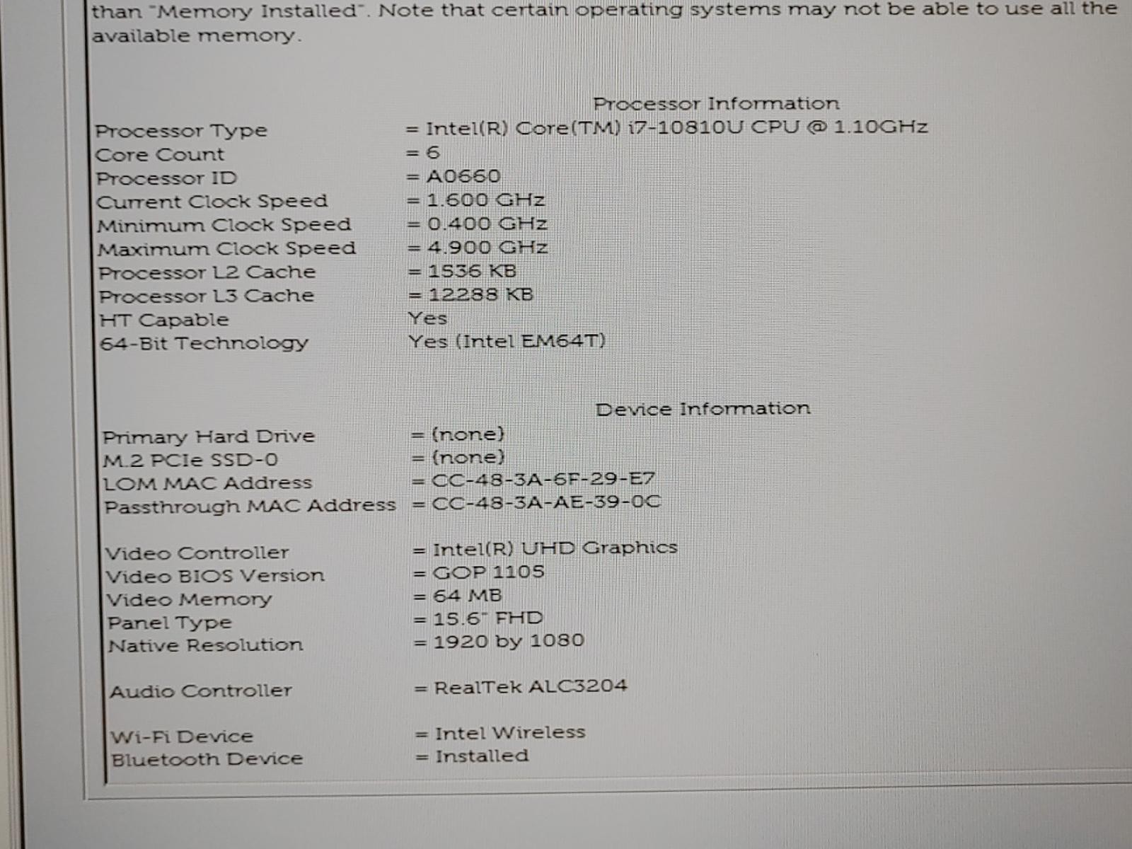 Dell Precision 3550 15.6″ i7-10810U Quadro P520 ***NO RAM/SSD/BATT/AC*** *READ*