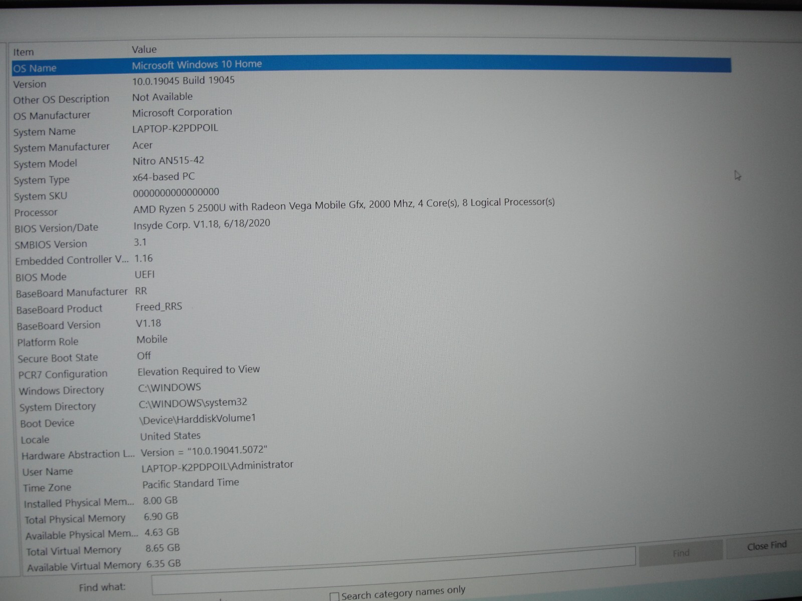 Acer Nitro 5 AN515-42-R5ED 15.6” AMD Ryzen 5 2500U 2GHz 8GB HDD Reset 1TB