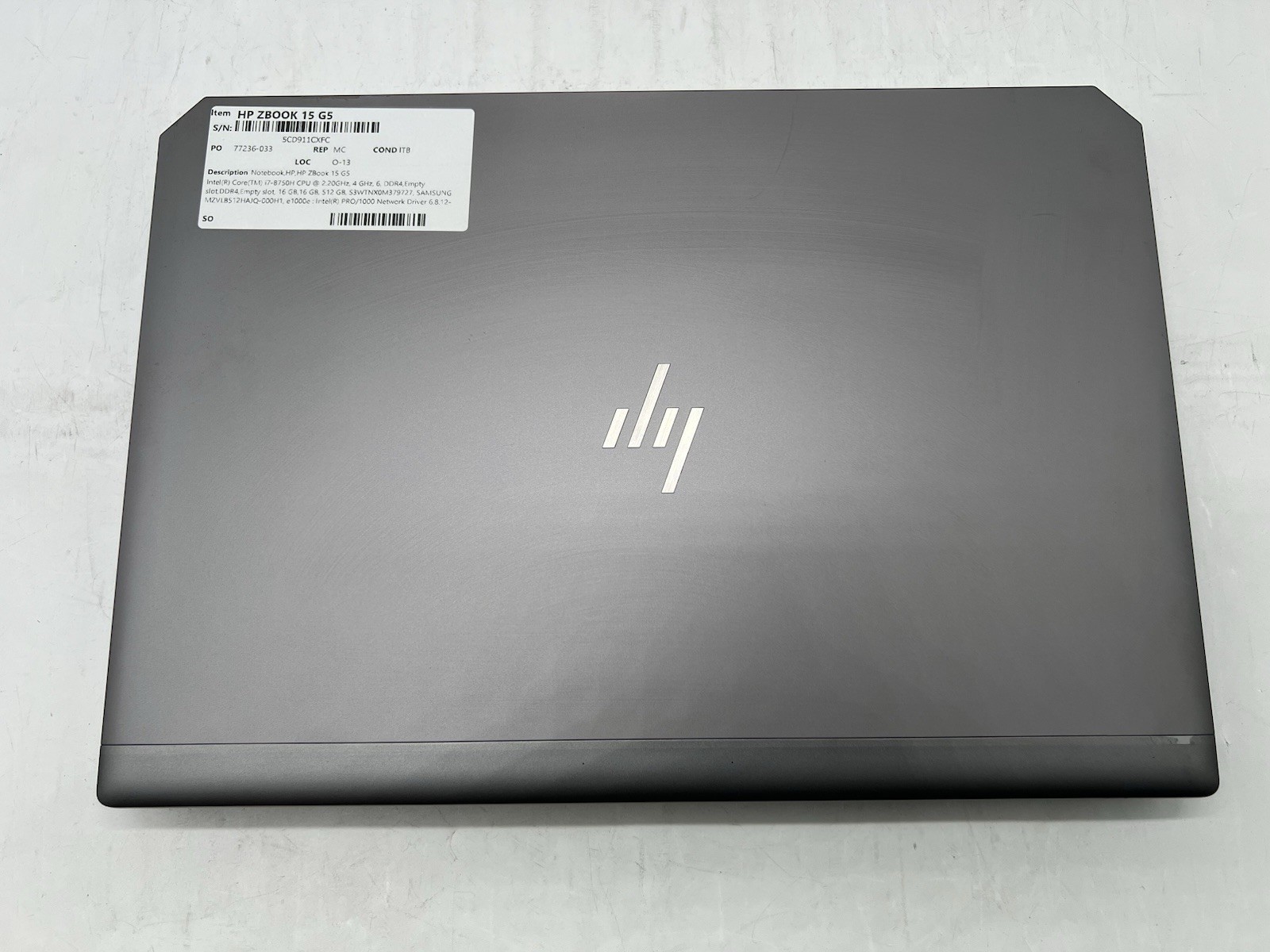 HP ZBook 15 G5, i7-8750H CPU, @ 2.20GHz, 32GB RAM, 512GB NVMe-No OS/AC