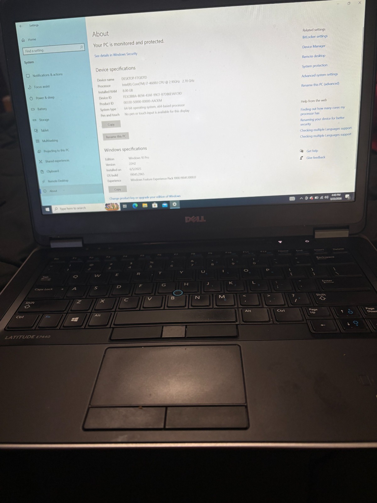 DELL LATITUDE E7440 PC Laptop INTEL CORE I7-4600U 8GB SEE NOTES