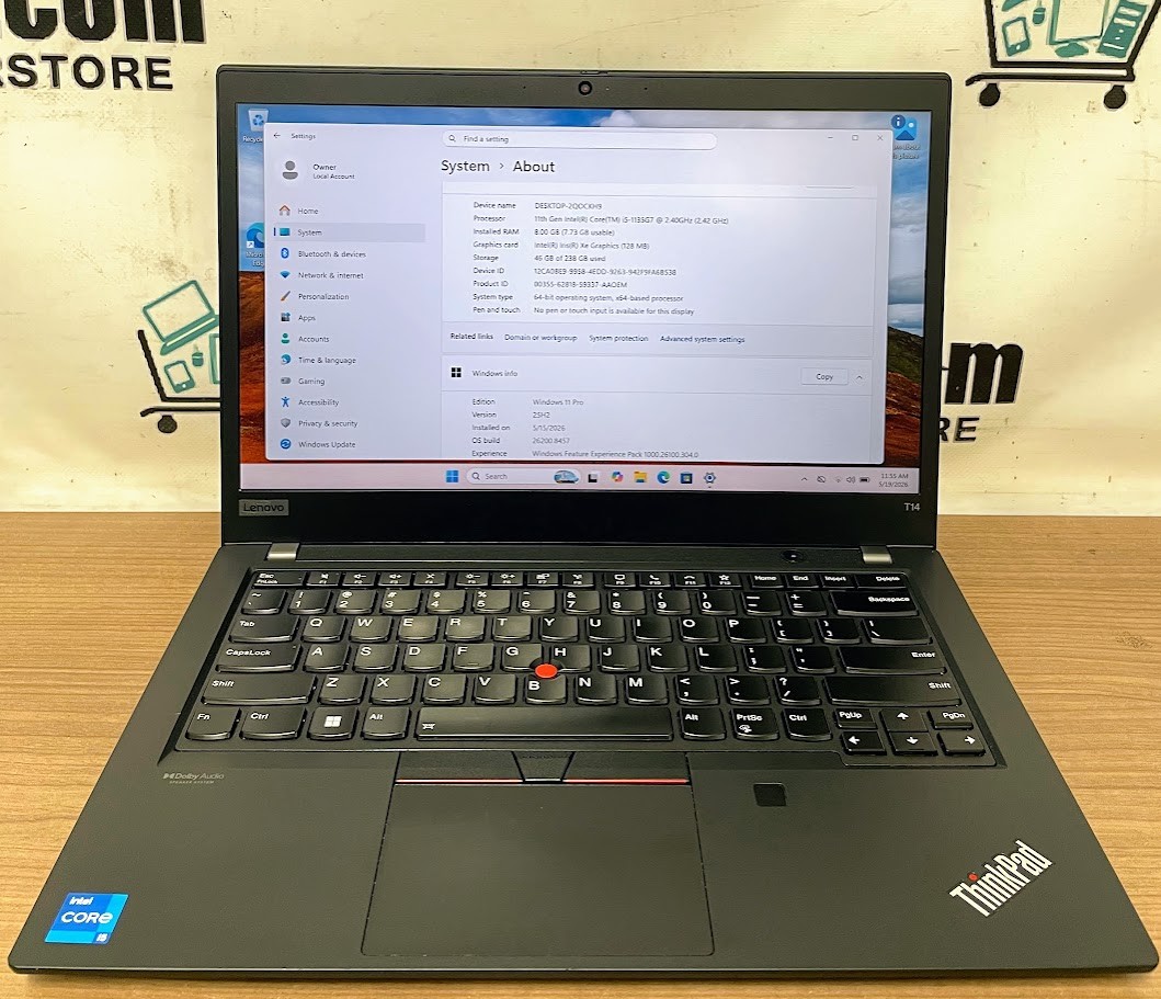 Lenovo ThinkPad T14 Gen 2i 14 1080p Iris Xe i5-1135G7 2.40GHz 8gb RAM 256gb SSD