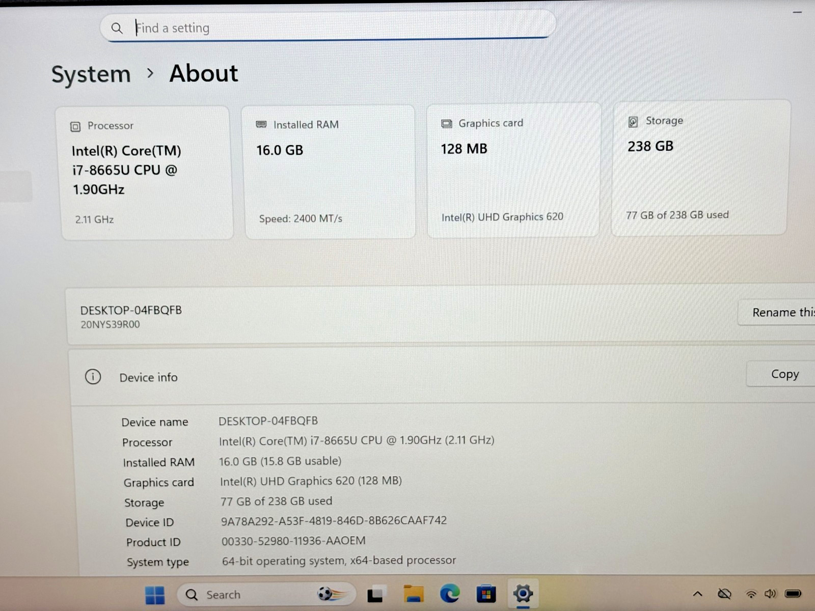 Lenovo ThinkPad T490s Intel i7-8th Gen 1.90GHz 16GB RAM 256GB SSD Windows 11 P*