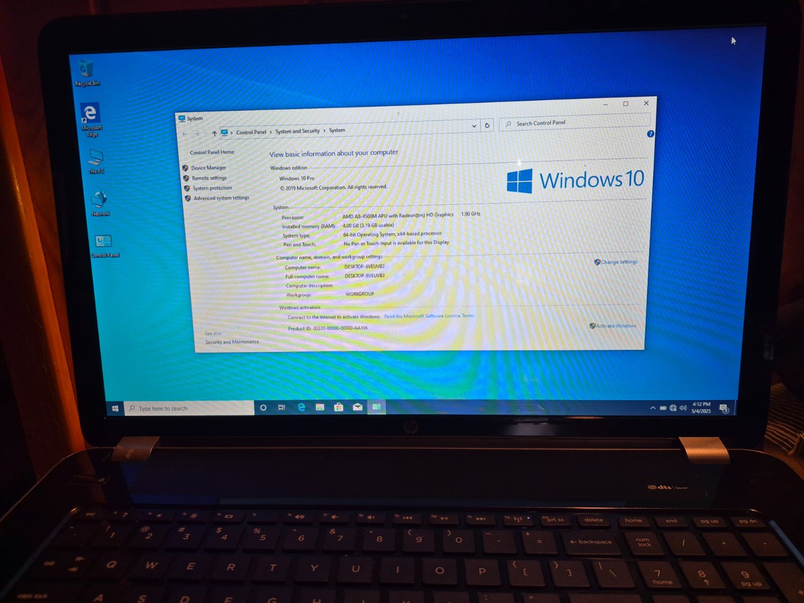 HP PAVILION 17, E110DX 17.3″, 720G HD, 4GRAM, AMD A8-4500 1.9 GHz Quad, Win10