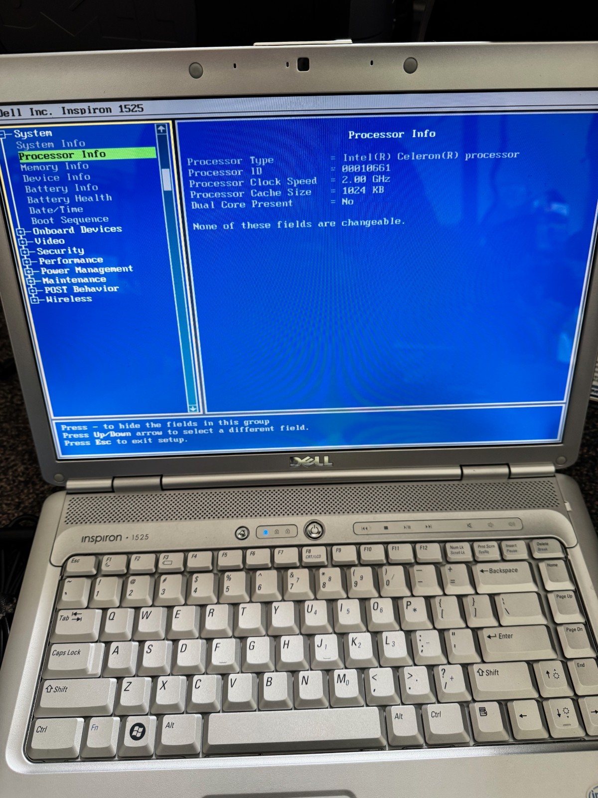 DELL INSPIRON 1525 – BOOTS 2 BIOS INTEL CORE 2 DUO 2GB RAM – NO HDD NO BATTERY