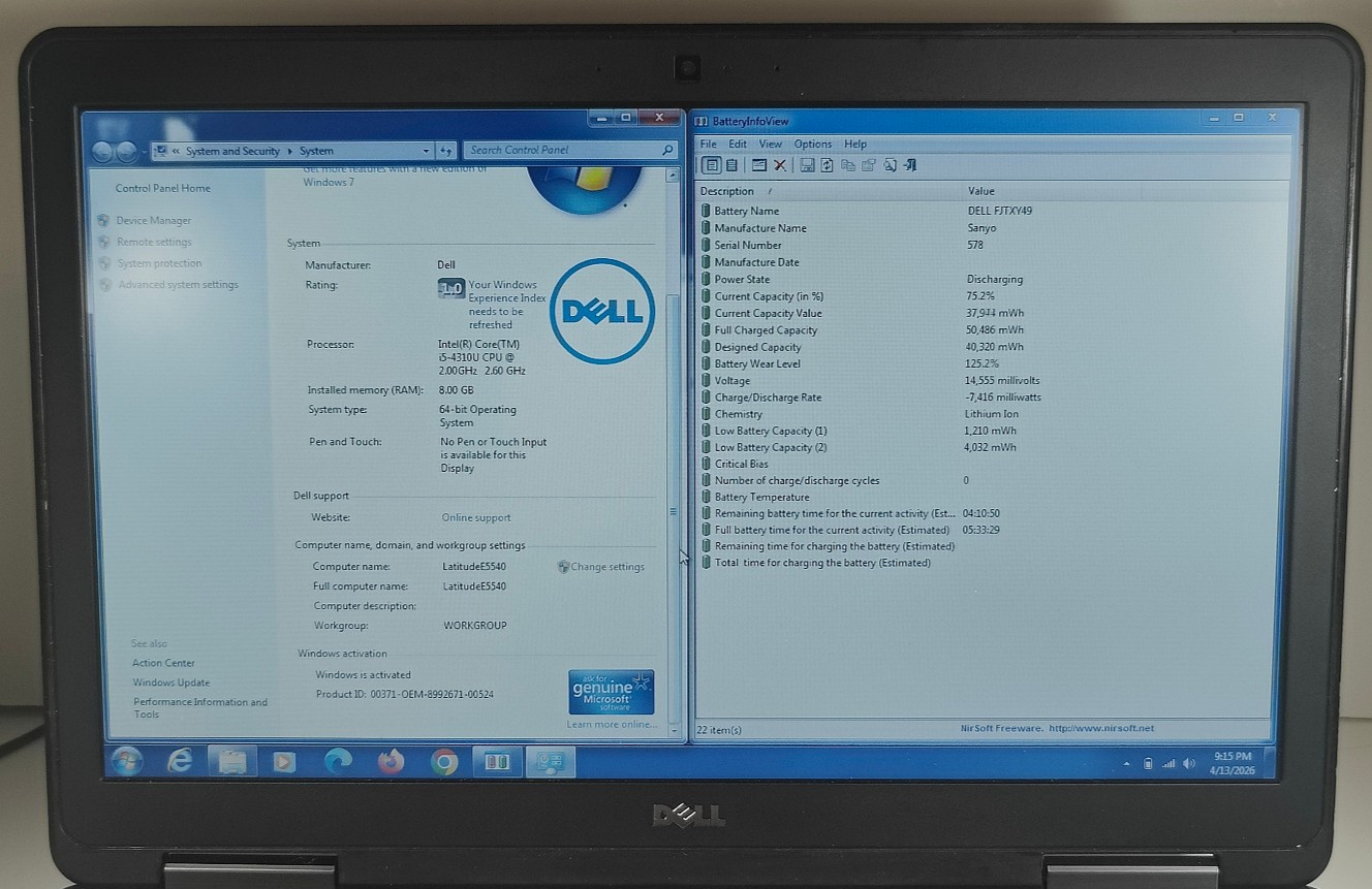 Dell Latitude E5540 Intel Core i5-4310U 2Ghz/8GB RAM/500GB HDD/15.6″ Win 7 Pro