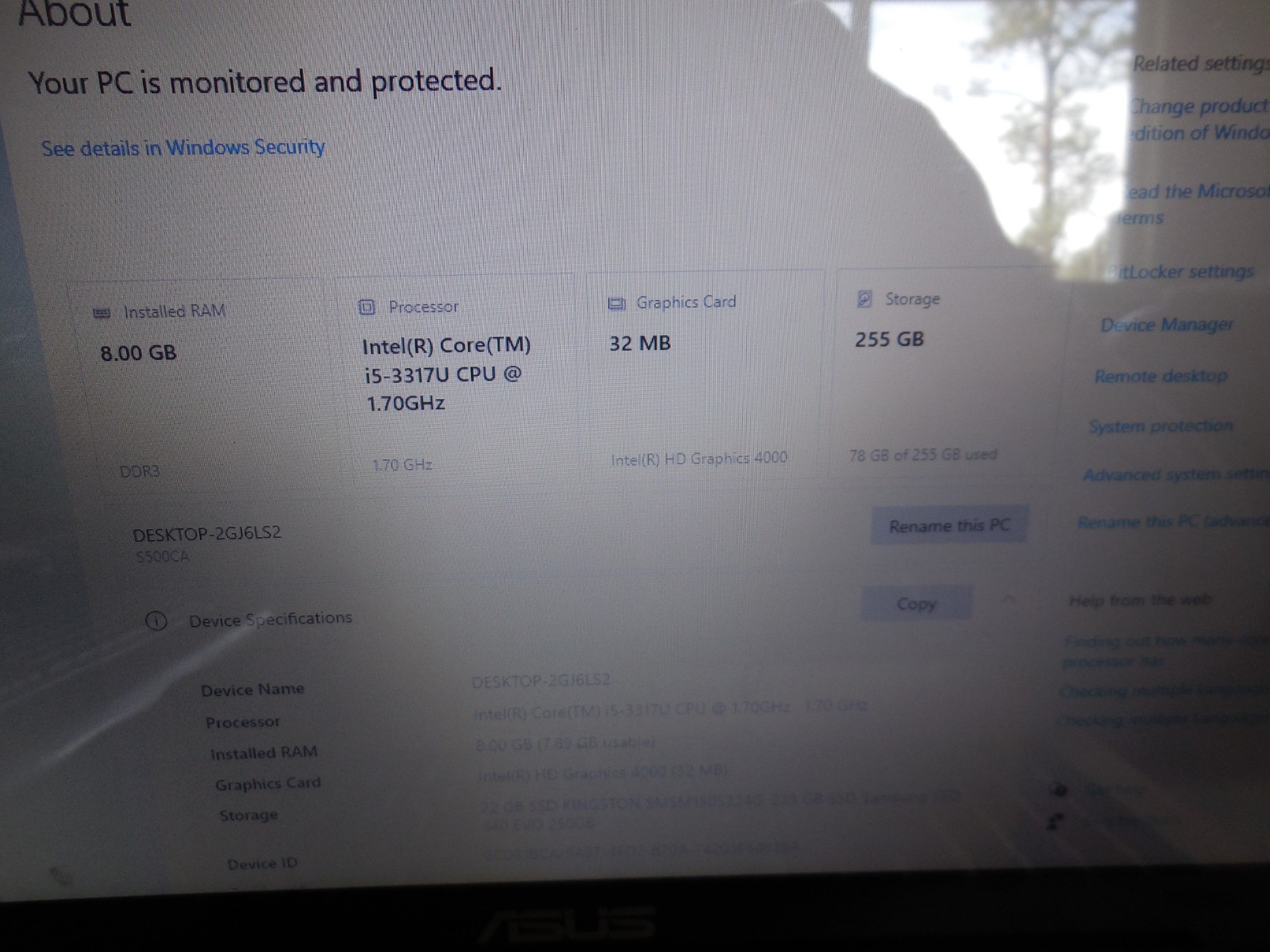 Asus VivoBook S500CA, Intel Core i5-3317U, 8 GB RAM, 256 GB HD, Win 10 Home