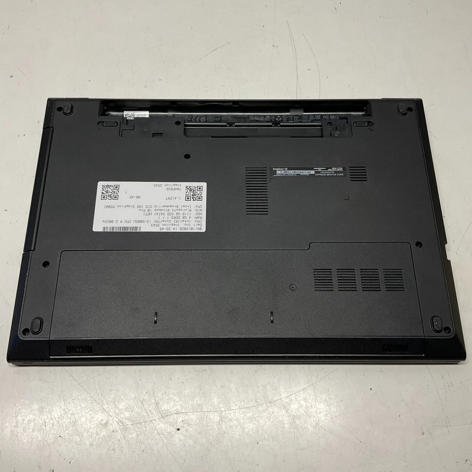 Dell Inspiron 3543 Laptop Intel Core i3-5005U 2.00 GHz 4GB 120GB SSD NO BATTERY
