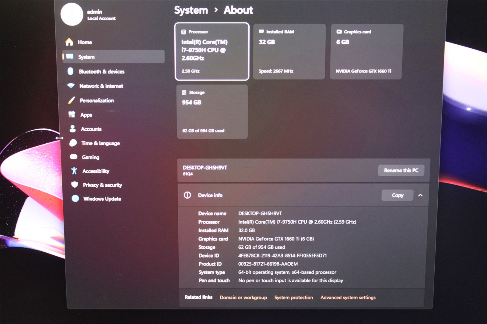 Lenovo Legion Y540-17IRH Intel Core i7-9750H 32GB DDR4 1TB NVME Windows 11 Home