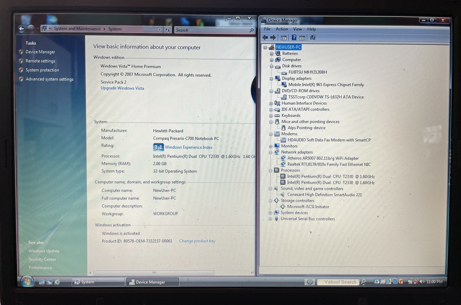 Compaq Presario C700 Windows Vista Laptop w/chrg, batt.