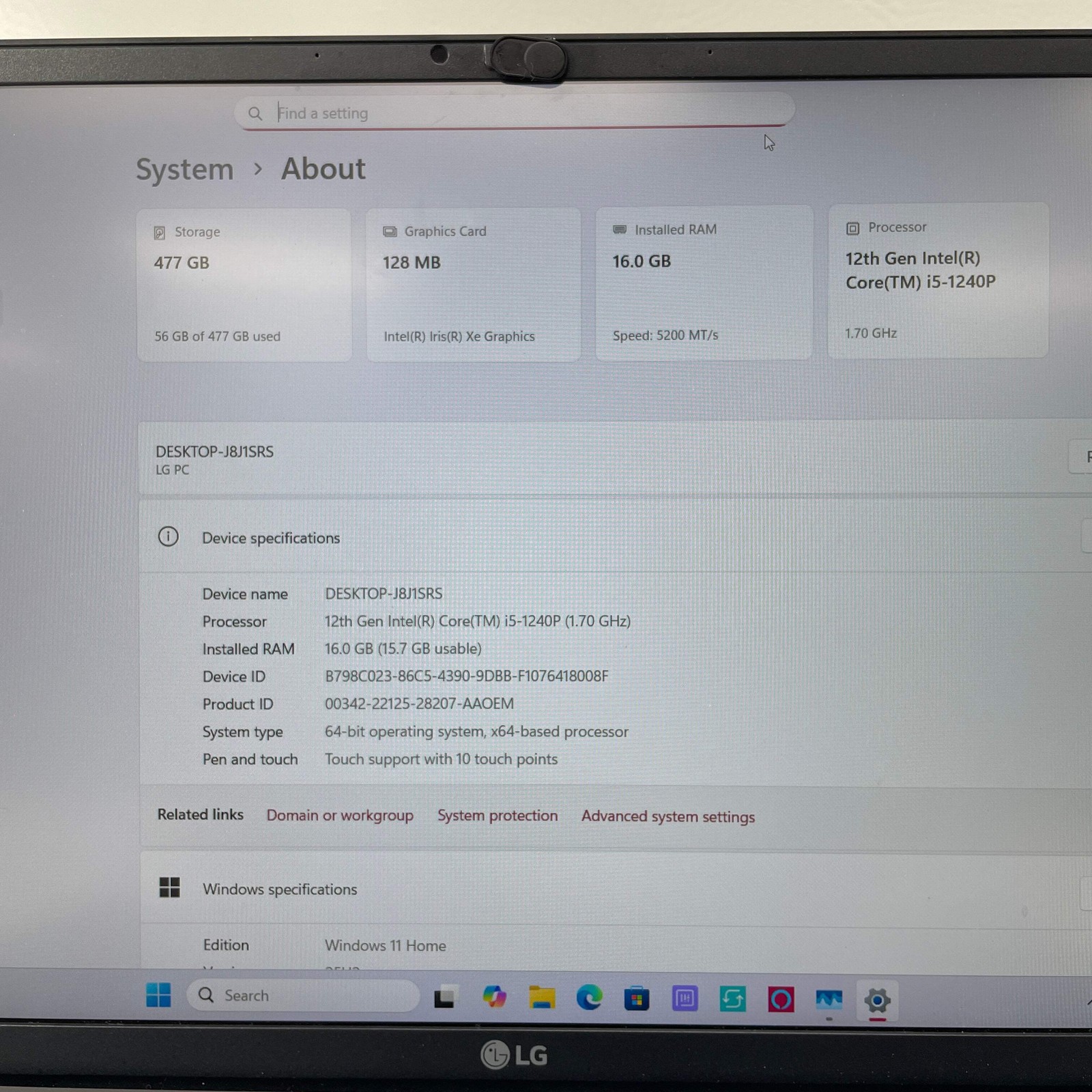 LG Gram 15Z90Q 15.6″ i5-1240P 1.7GHz 16GB RAM 512GB SSD