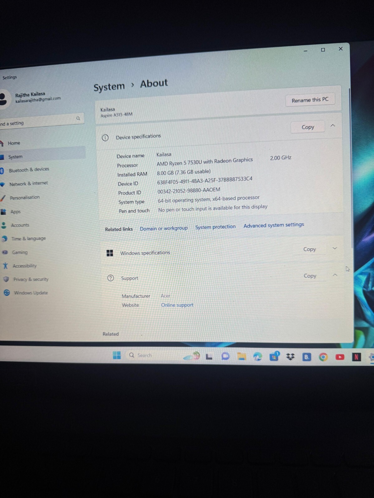 Acer Aspire 5 AMD Ryzen 5 7000 series with Radeon Graphics