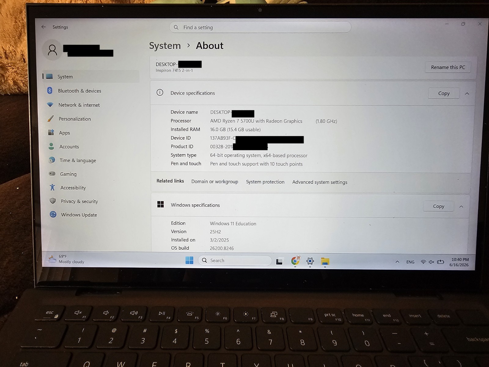 Dell 7415 14 inch TouchScreen Laptop AMD Ryzen 7 16GB RAM 512GB SSD Blue