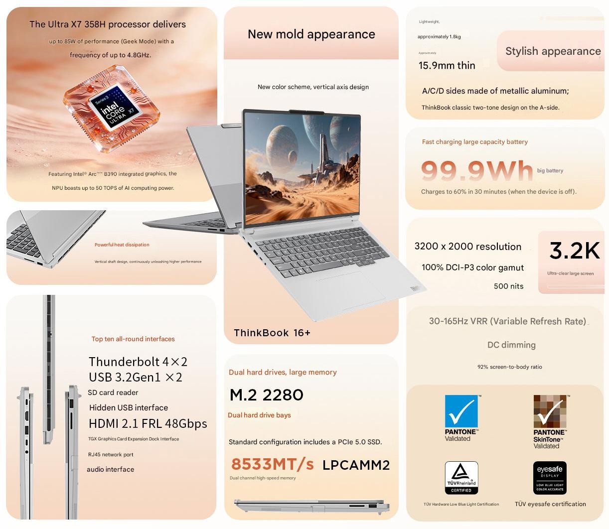 Lenovo ThinkBook 16+ 2026 Laptop Intel Cor Ultra X7 358H 16″ 3.2K 165Hz Screen