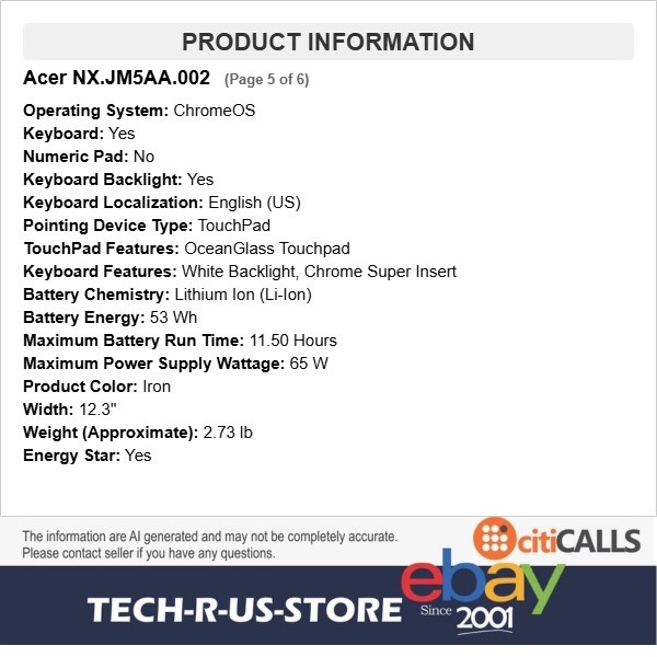 Acer NX.JM5AA.002 Chromebook Plus Enterprise 714 14″ Ultra 5 125U 16GB 256G