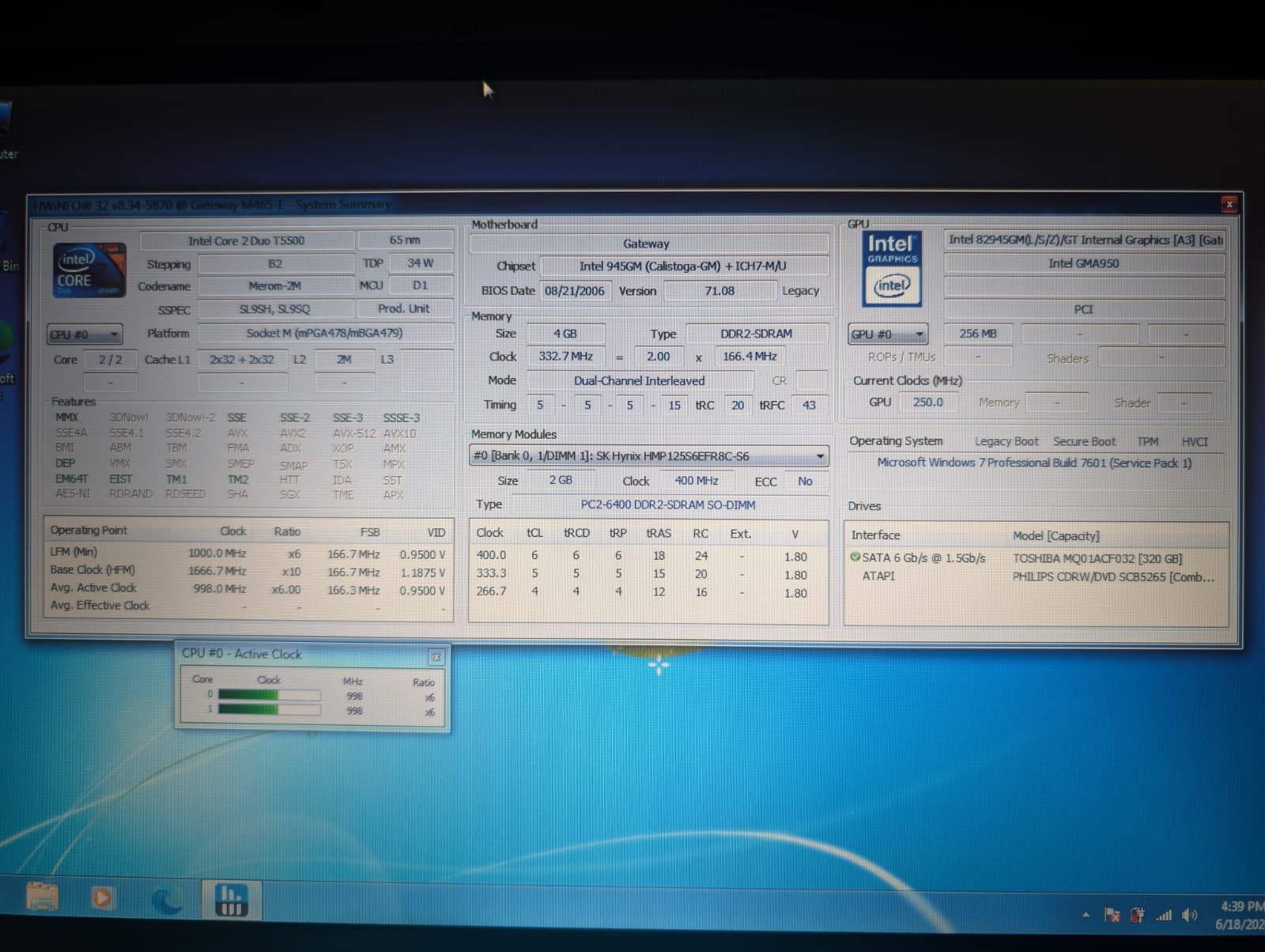 15″ Gateway M465-E | Core 2 Duo T5500 4GB RAM 320GB HDD | Win 7 Pro | DVD