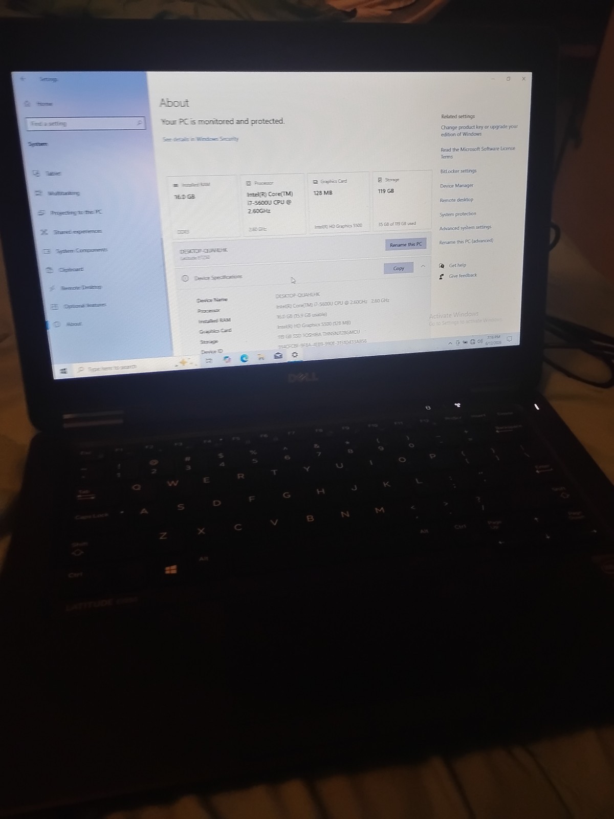 Dell Latitude E7250 12.5 inch (119GB SSD, Core i7-5600/16GB RAM) Windows Home