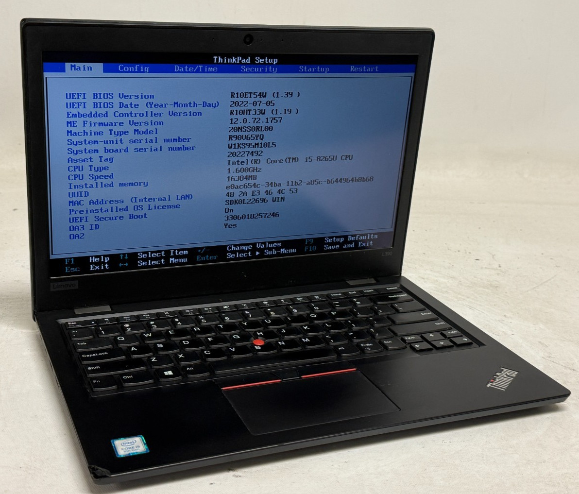 Lenovo ThinkPad L390 13.3″ (i5-8265u – 16GB RAM – 256GB SSD – Win11Home)