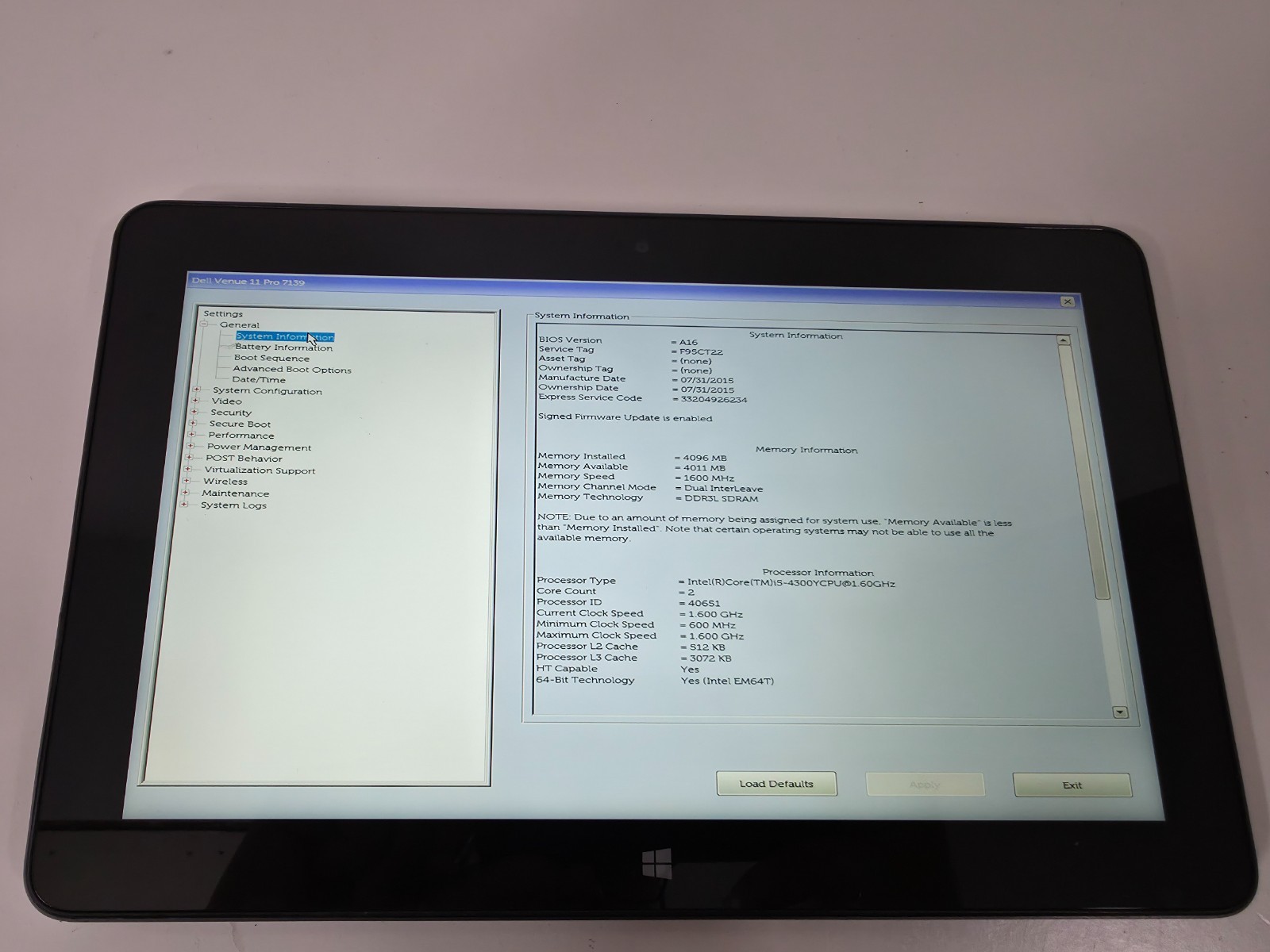 Dell Venue 11 Pro 7139 i5-4300Y @ 1.6GHz 4GB 128GB Touch Screen FHD W/ FP & SC