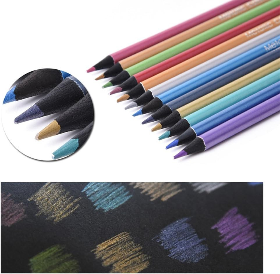 Metallic Colored Pencils Black Wood Multi Colored Pencils Pre-Sharpened Wooden S