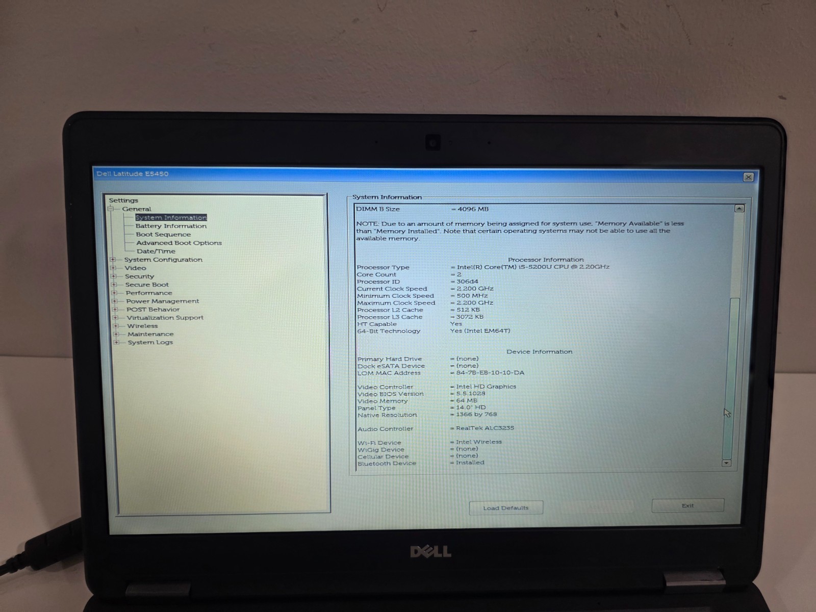 Dell Latitude E5450 Intel i5-5200U 4GB Webcam Bluetooth
