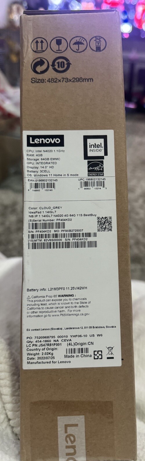 Lenovo Ideapad 1 14.0″ HD Laptop Intel N4020 4GB RAM 64GB eMMC Intel 600gfx Grey