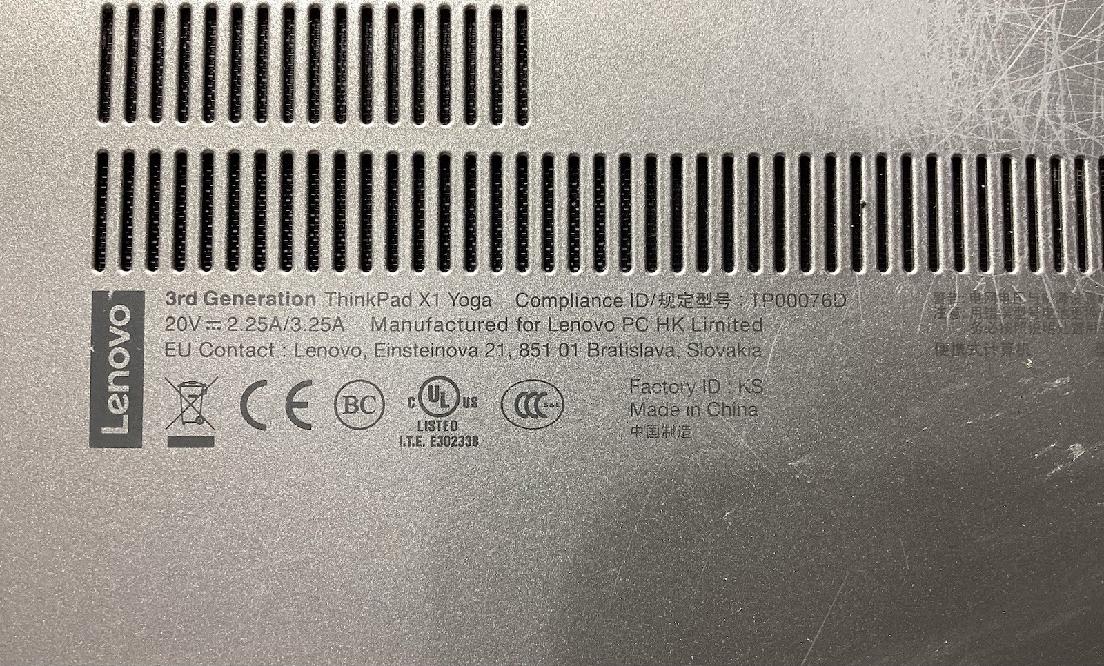 Lenovo ThinkPad X1 Yoga 3rd Gen Core i7-8650U @ 1.90GHz 16GB RAM 512GB SSD