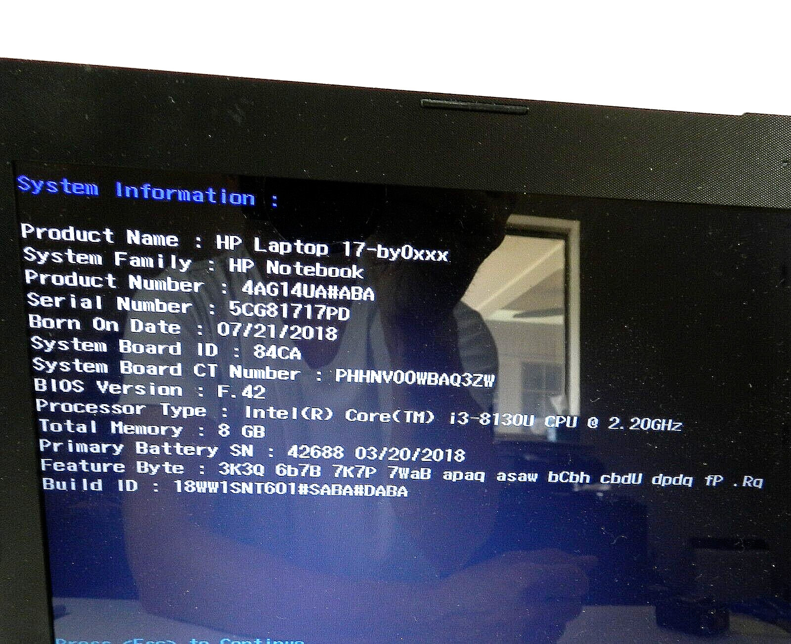 HP 4AG14UA Laptop 17-by0061st Intel Core i3-813OU 8GB 2.26GHz 2400MHz B152