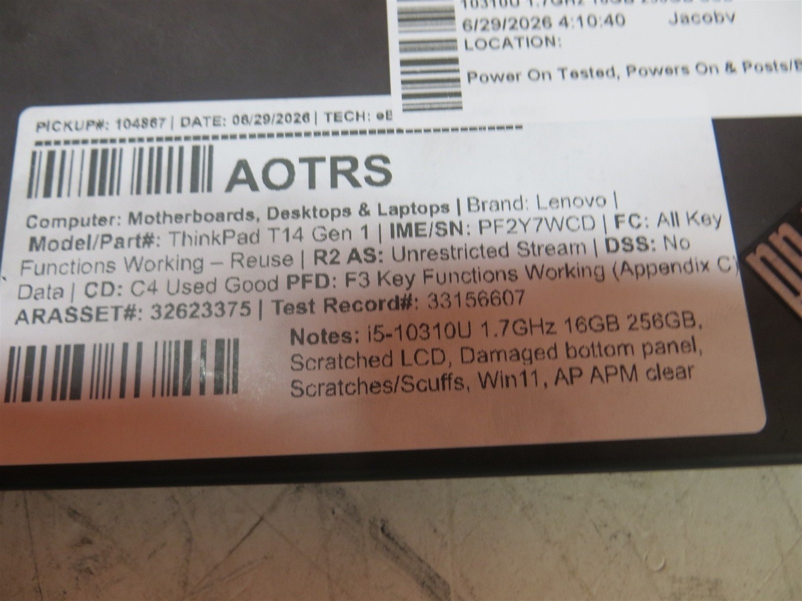 Scratch LCD Lenovo ThinkPad T14 Gen 1 Intel i5-10310U 1.7GHz 16GB 256GB