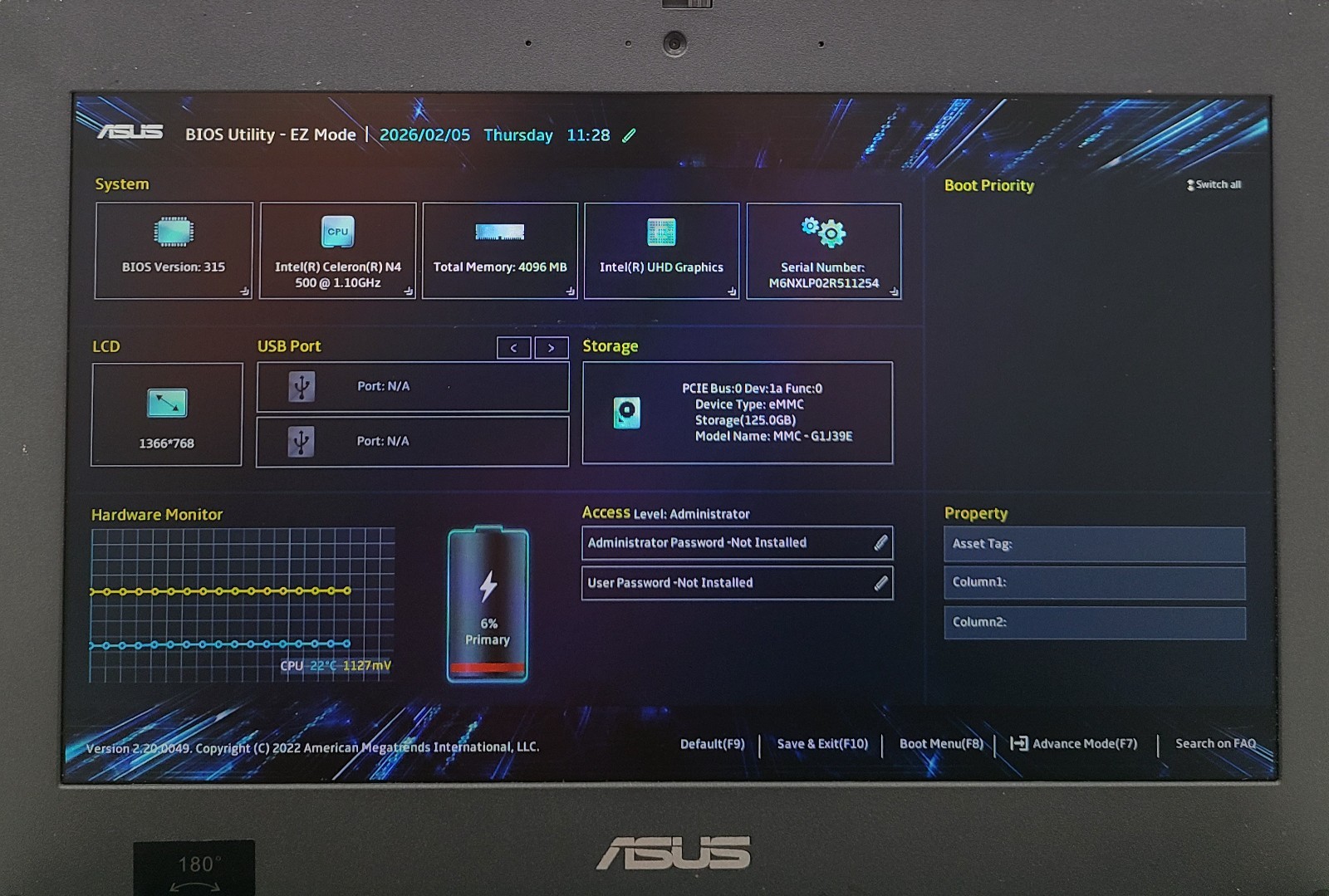 ASUS BR1100CK 11.6″ Laptop Intel N4500 4GB RAM 128GB eMMC NO OS (FL)