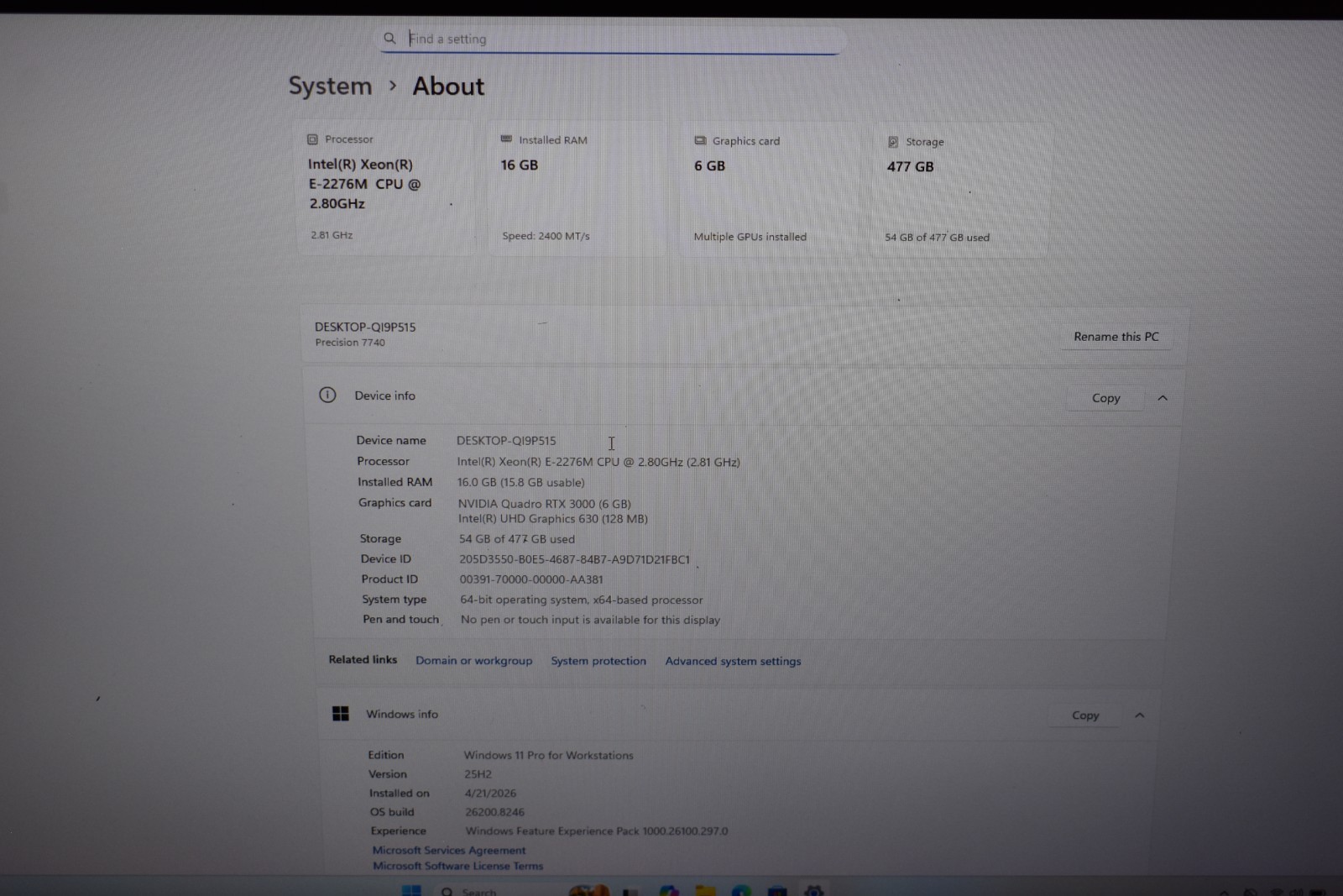 Dell Precision 7740 17.3 FHD Xeon E-2276M 16GB RAM 512GB SSD Quadro RTX 3000