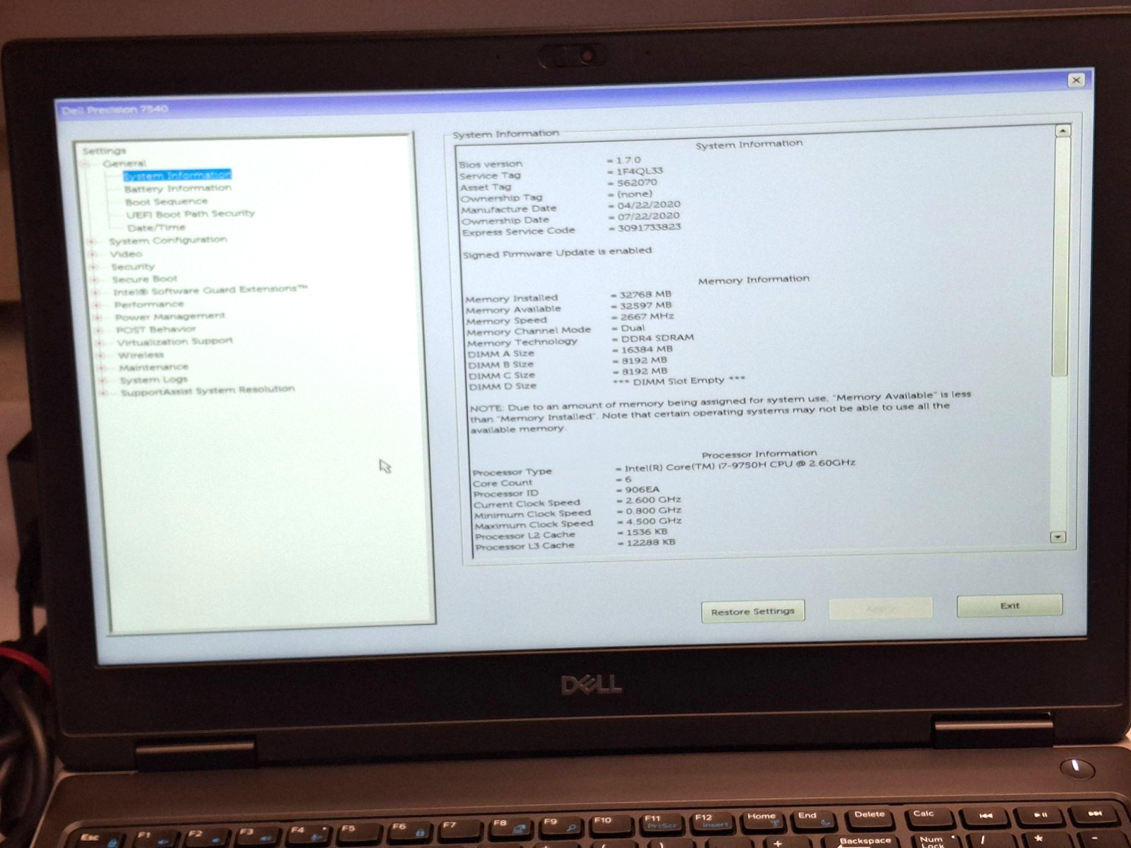 Dell Precision 7540 15.6″ Laptop Core i7-9750H 32GB RAM 512GB SSD Webcam T2000