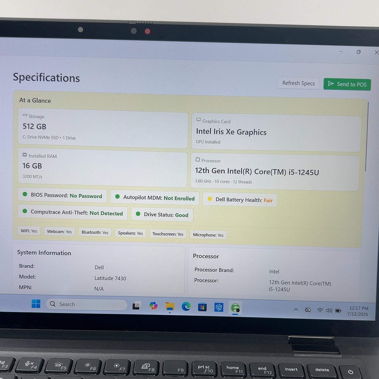 Dell Latitude 7430 14″ i5-1245U 1.6GHz 16GB RAM 512GB SSD