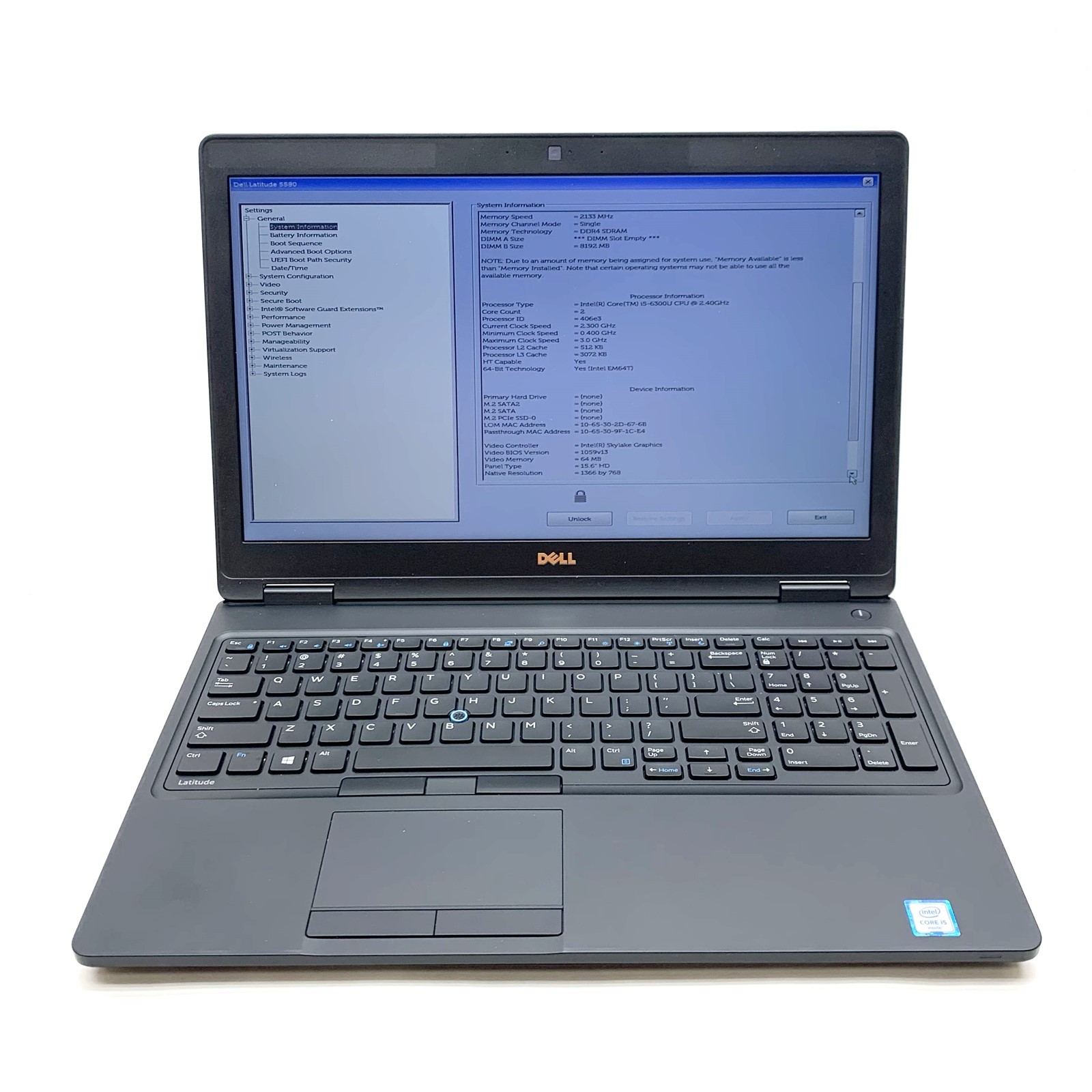 Dell Latitude 5580 15.6″ FHD Intel Core i5-6300U 2.40 GHz 8GB No SSD BIOs Locked