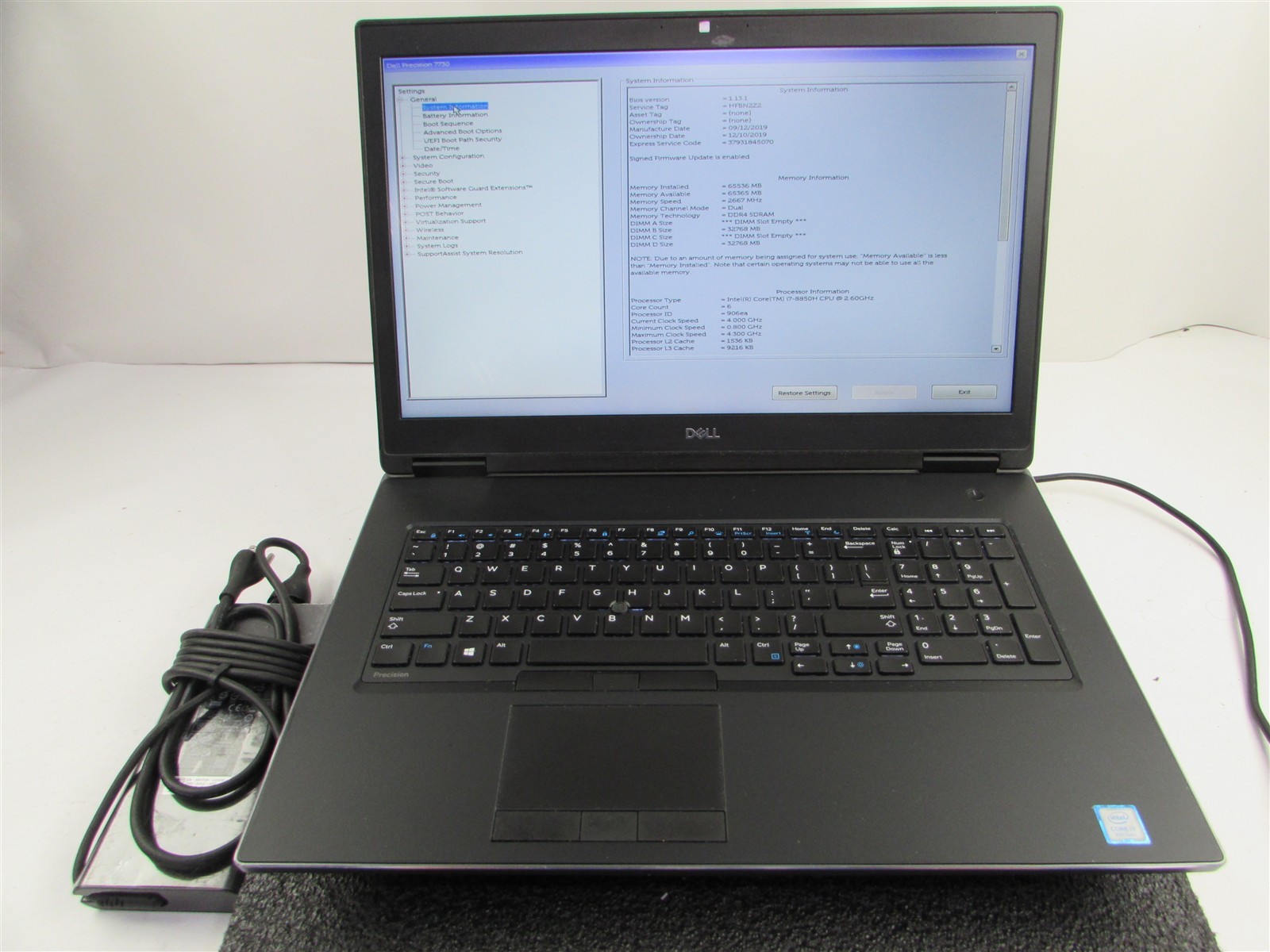 DELL PRECISION 7730 I7-8750H 512GB SSD 64GB RAM NVIDIA QUADRO P3200 NO O.S/BATT