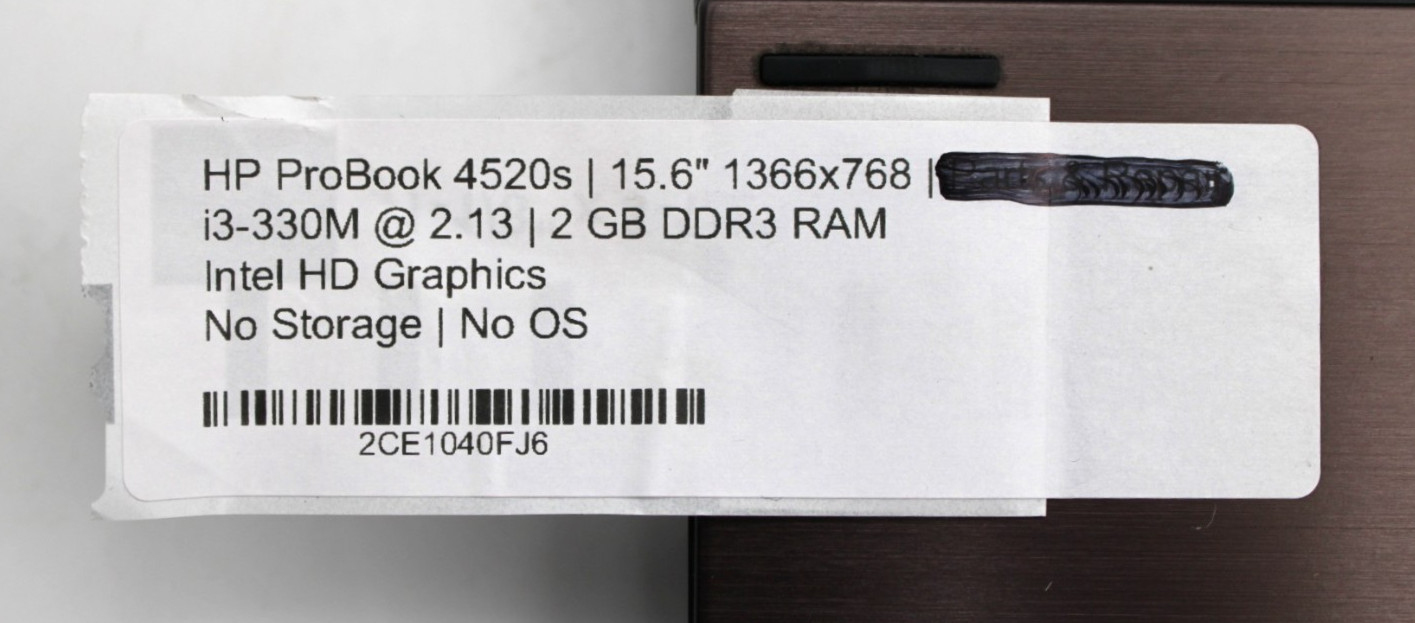 HP ProBook 4520s i3-330M@2.13GHz 2GB DDR3 NO STORAGE OR OS *USED/TESTED*