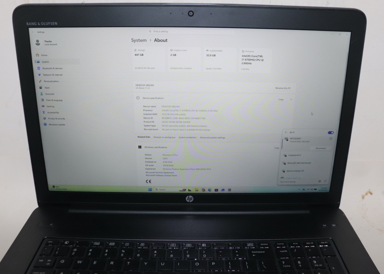 HP ZBOOK 17 G3|Intel i7@2.60GHz|32GB RAM|480 SSD|WIN11| ProfWebcam|Nvidia