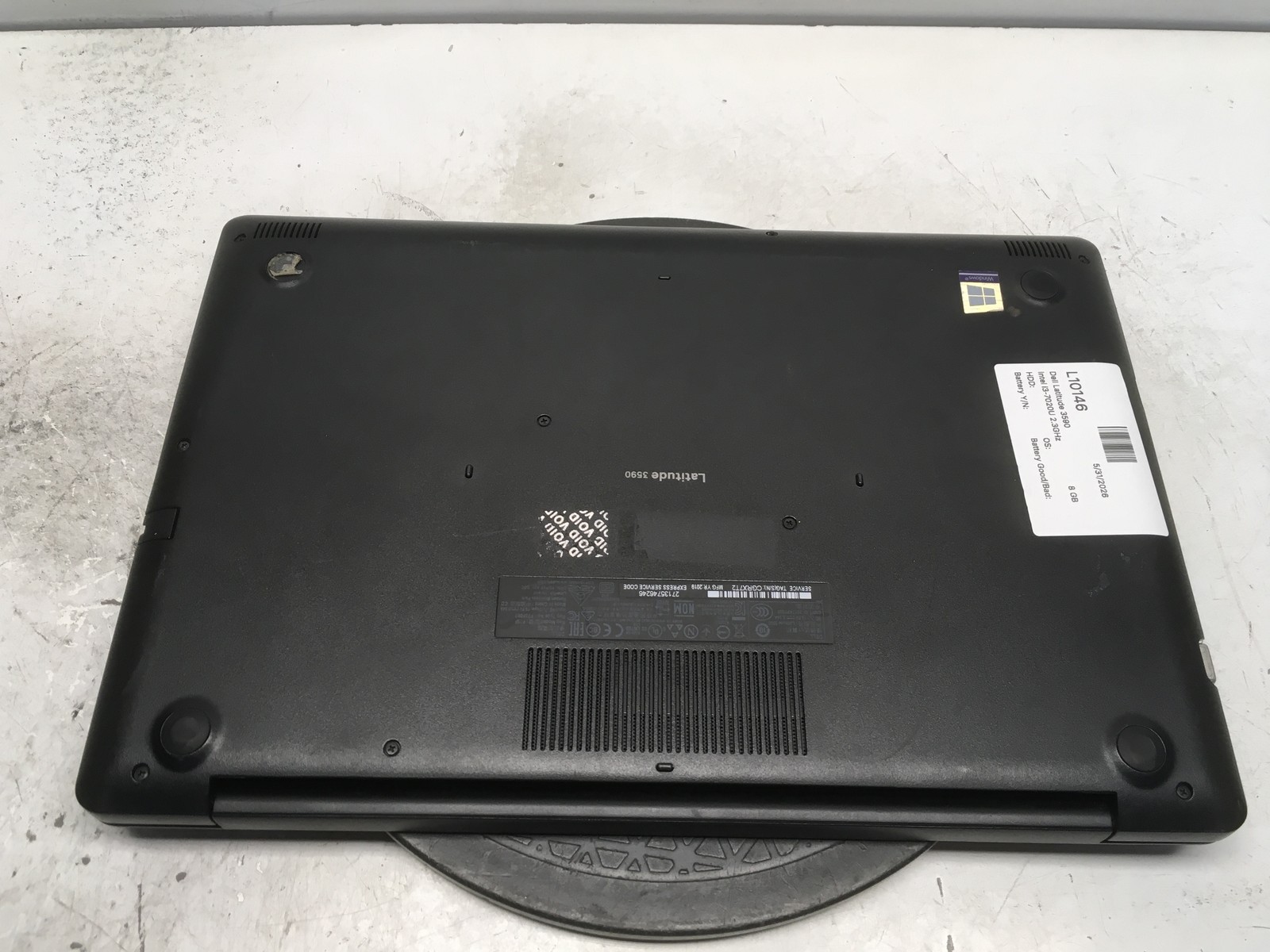 Dell Latitude 3590 Intel i3-7020U 2.3GHz 8 GB NO HDD No Batt
