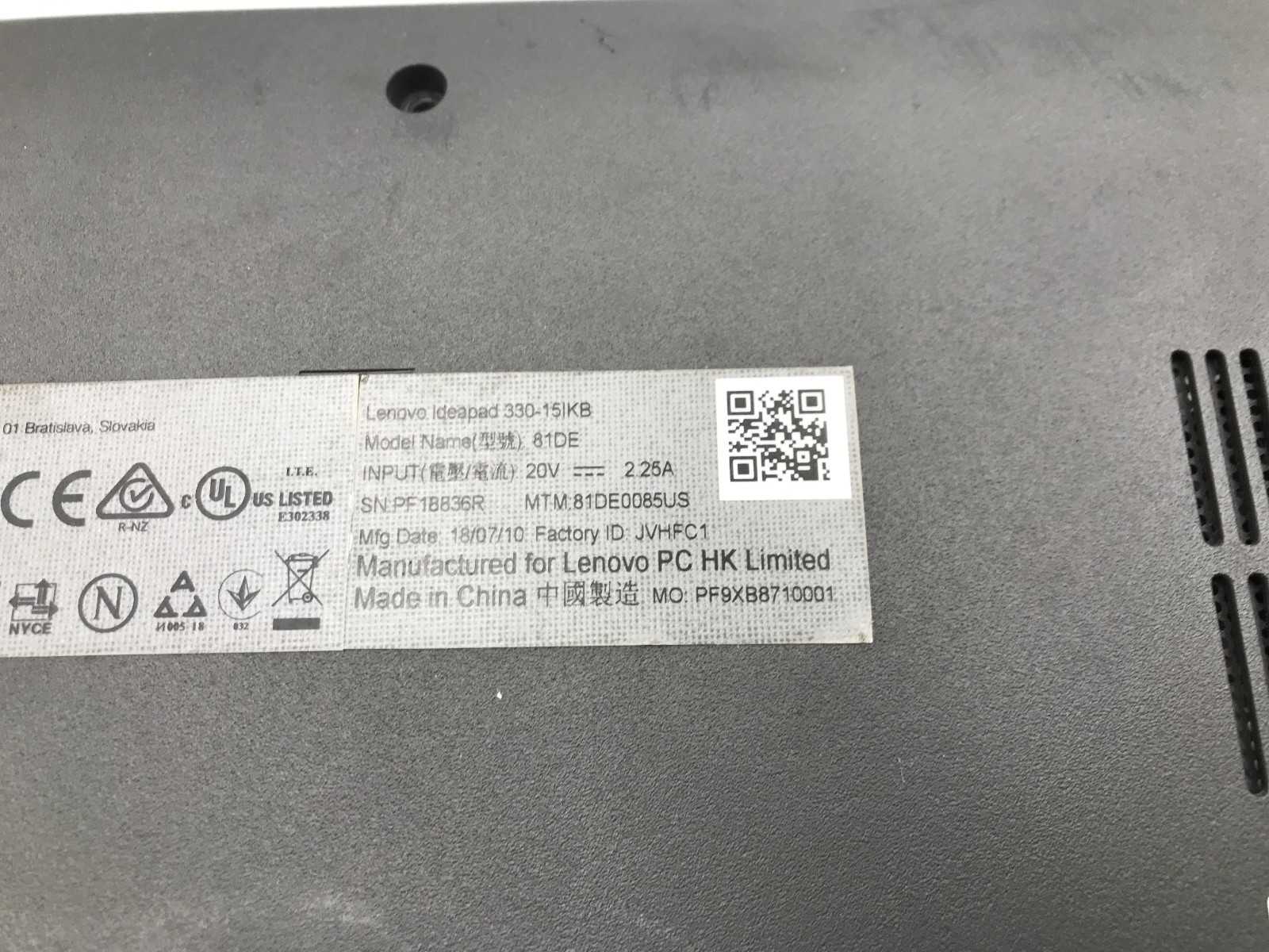 LENOVO IDEAPAD 330 15IKB – FOR PARTS/REPAIR – INTEL I3 8TH GEN – NO RAM -READ-BB