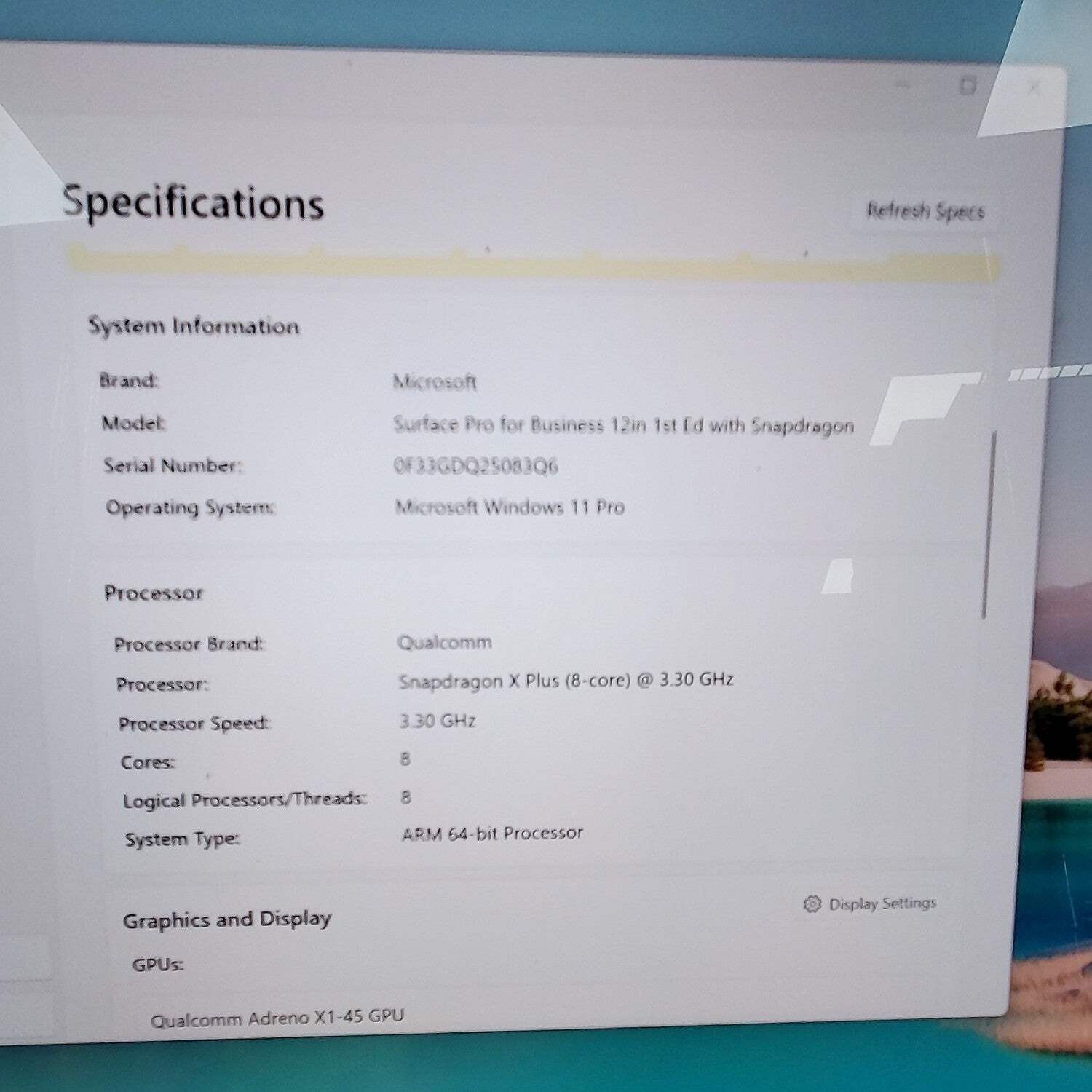 Microsoft Surface Pro 2109 12″ Snapdragon X Plus 3.3GHz 16GB RAM 256GB SSD