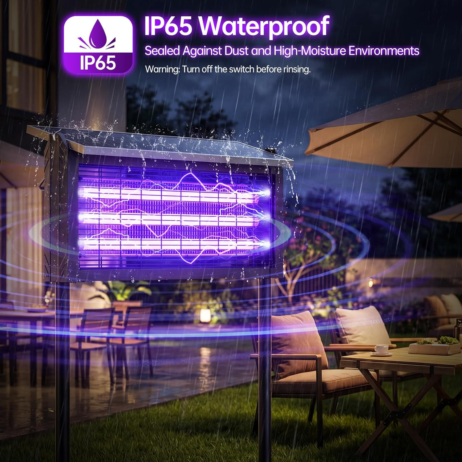Solar Powered Mosquito Zapper, 4500V Outdoor Bug Zapper with 15W Solar Panel, Wa