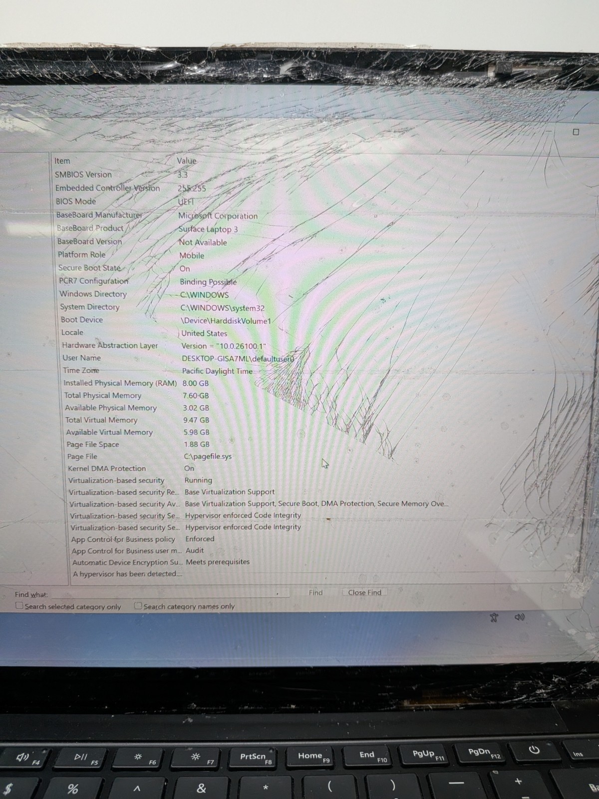 Microsoft Surface Laptop 3 13.5″ i5-1035G7 8GB RAM 256GB SSD Cracked Screen READ