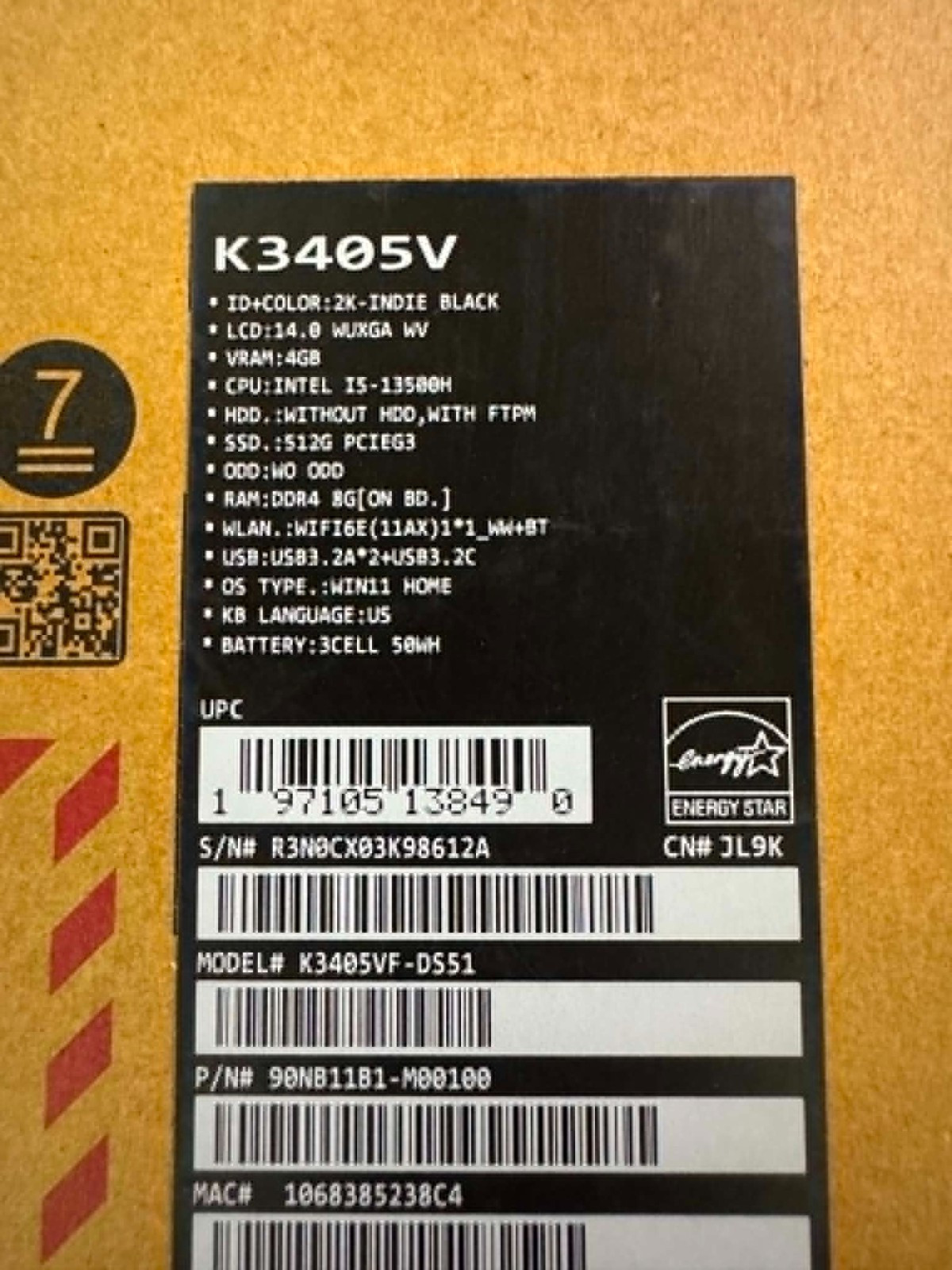 ASUS VivoBook 14X OLED K3405VF Intel i5 13500H, 512SSD, 8GRam RTX 2050 14″ – New
