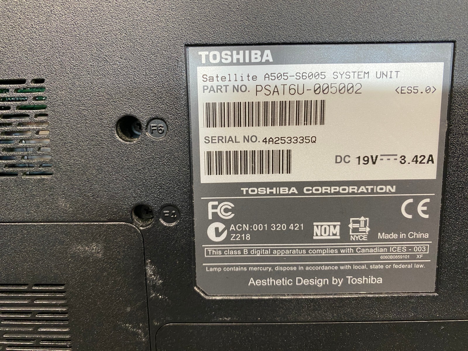 Toshiba Satellite A505-S6005 Intel Core i3-330M 2.13GHz 4GB RAM 500GB HDD